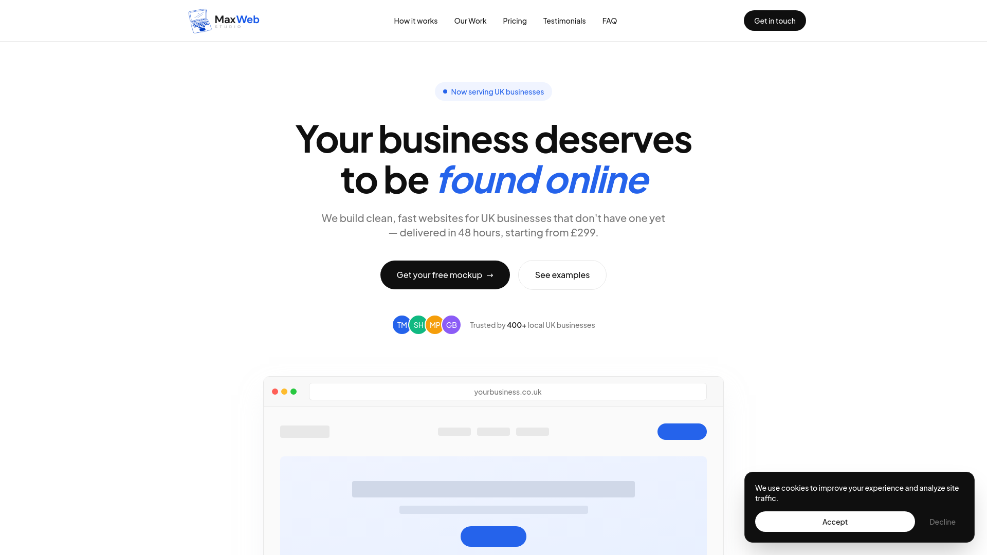 website screenshot of https://maxwebstudio.co.uk/