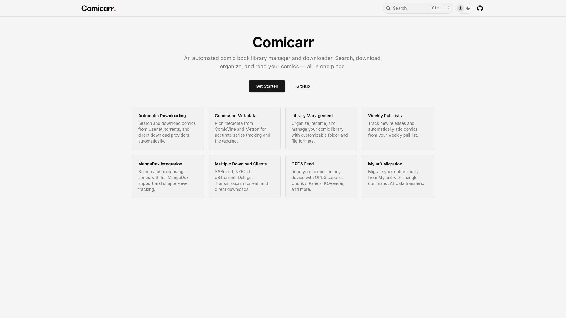 website screenshot of https://comicarr-docs.pages.dev/