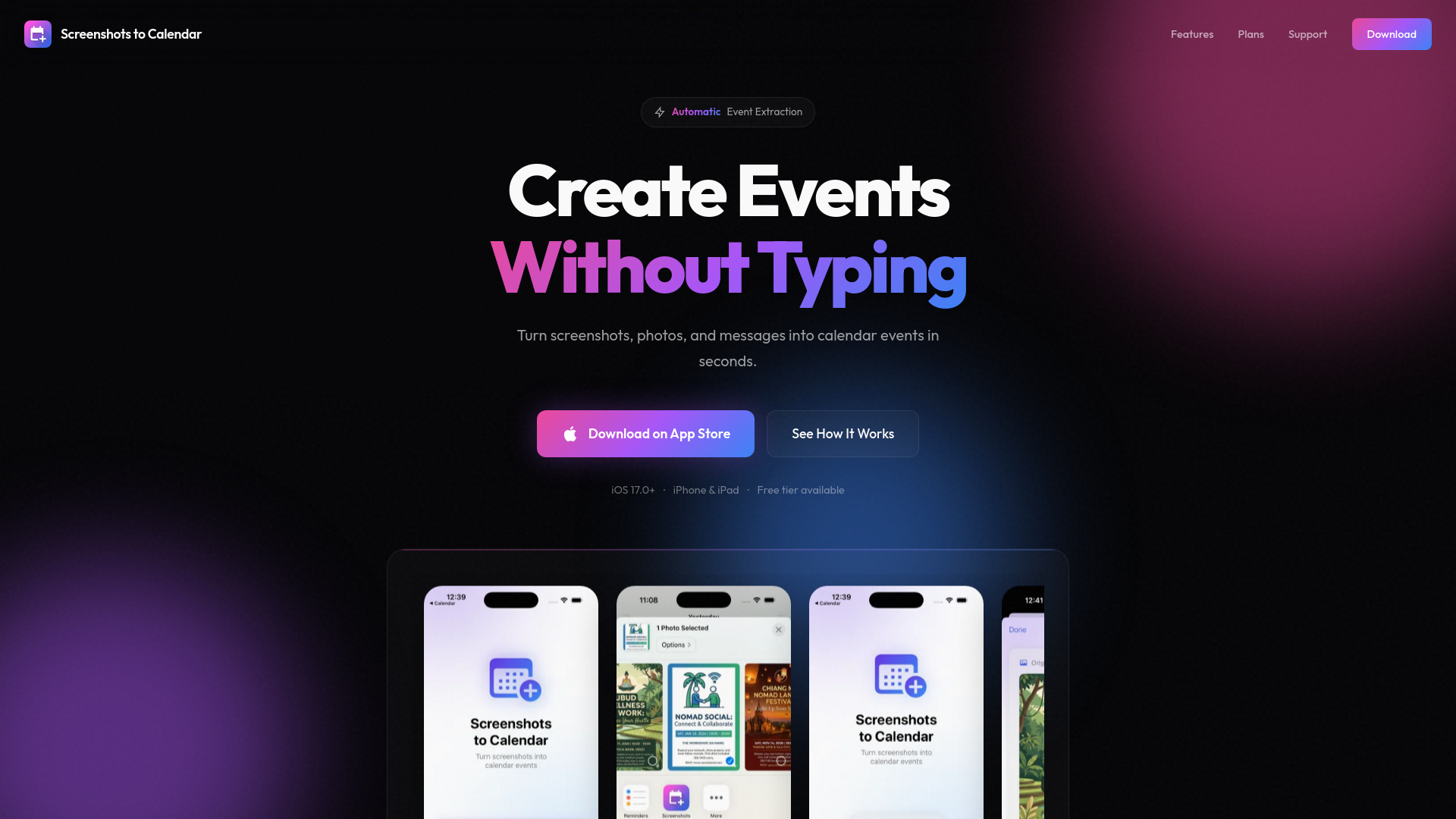 website screenshot of https://screenshots-to-calendar.pages.dev/