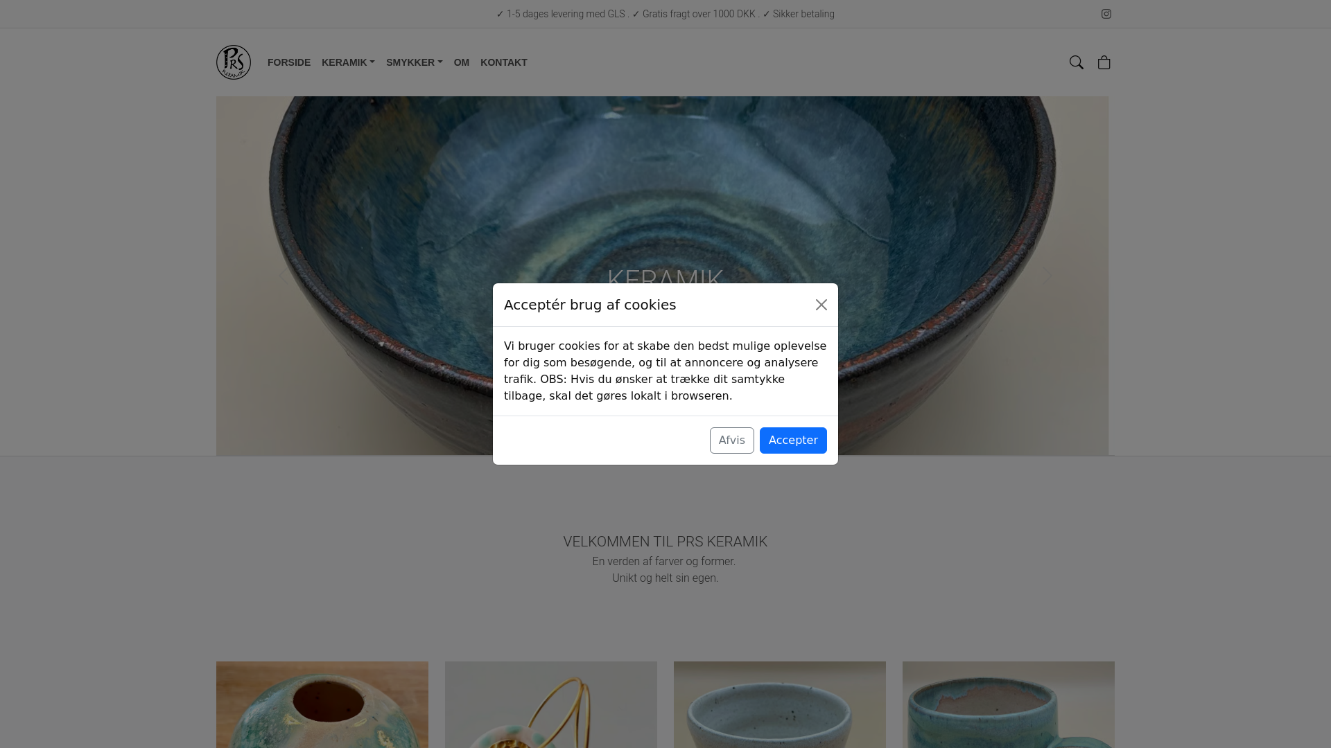 website screenshot of https://prskeramik.dk/