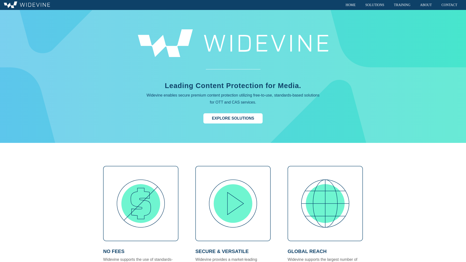 website screenshot of https://widevine.com/