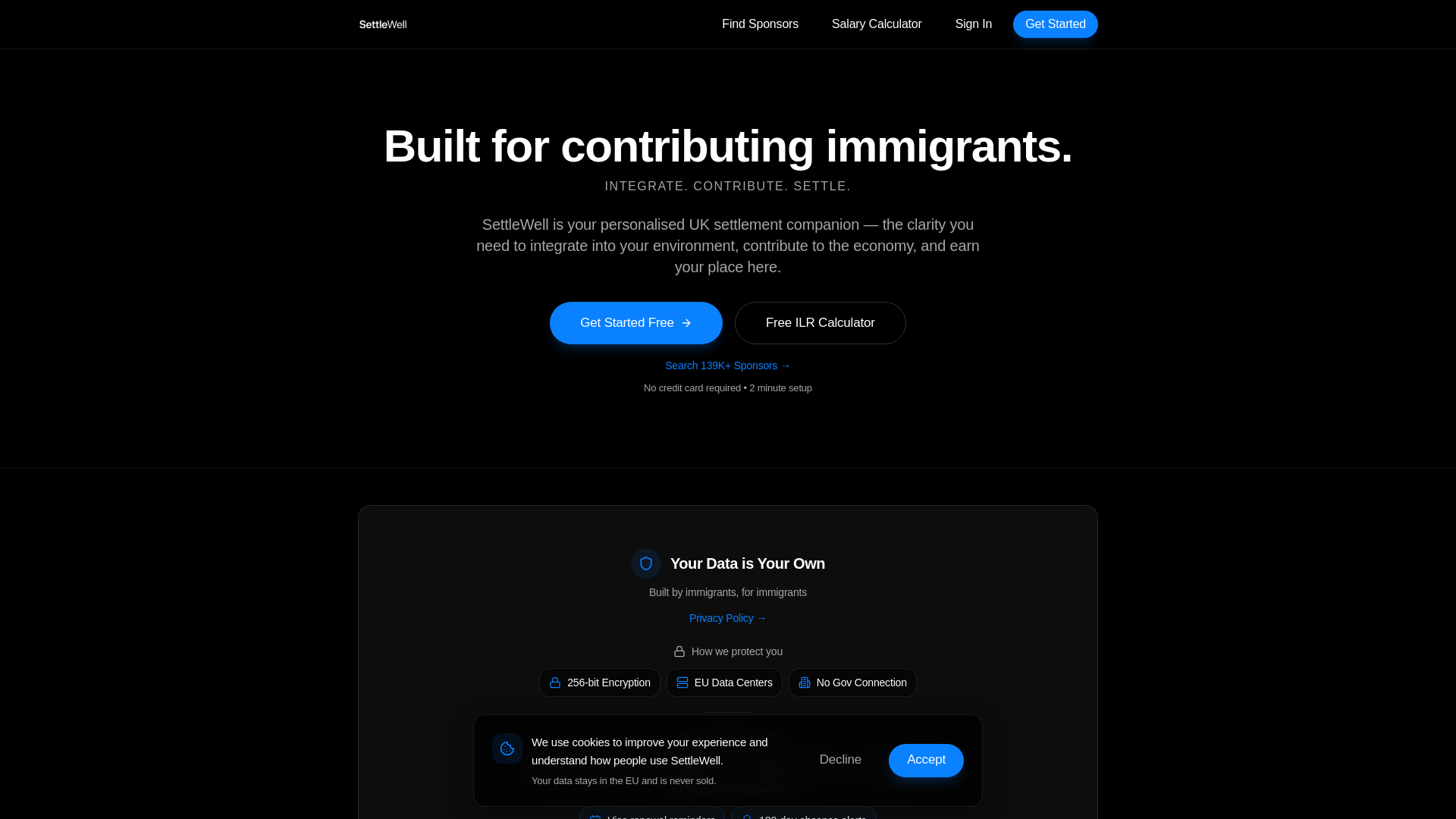 website screenshot of https://settlewell.uk