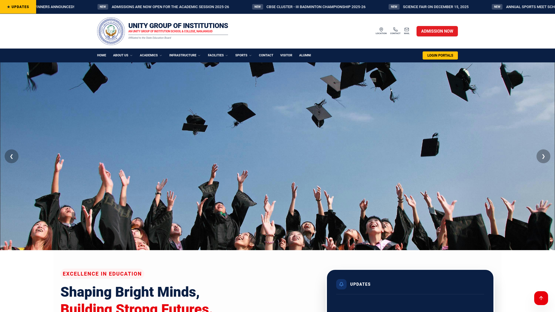 website screenshot of https://unitygroupofinstitution.com/