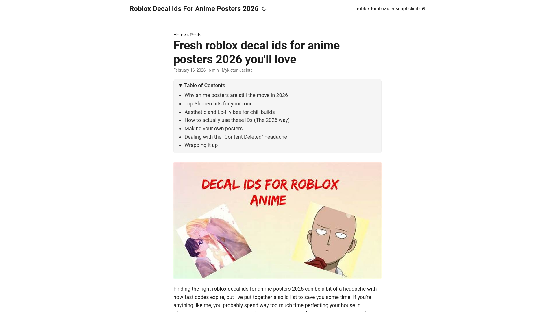 website screenshot of https://roblox-decal-ids-for-anime-posters-2026.pages.dev/