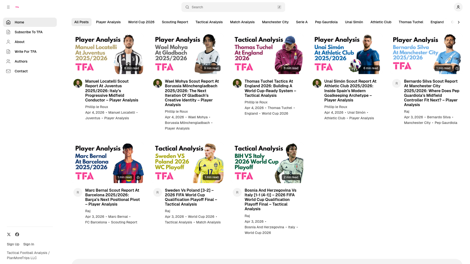 website screenshot of https://tacticalfootballanalysis.com