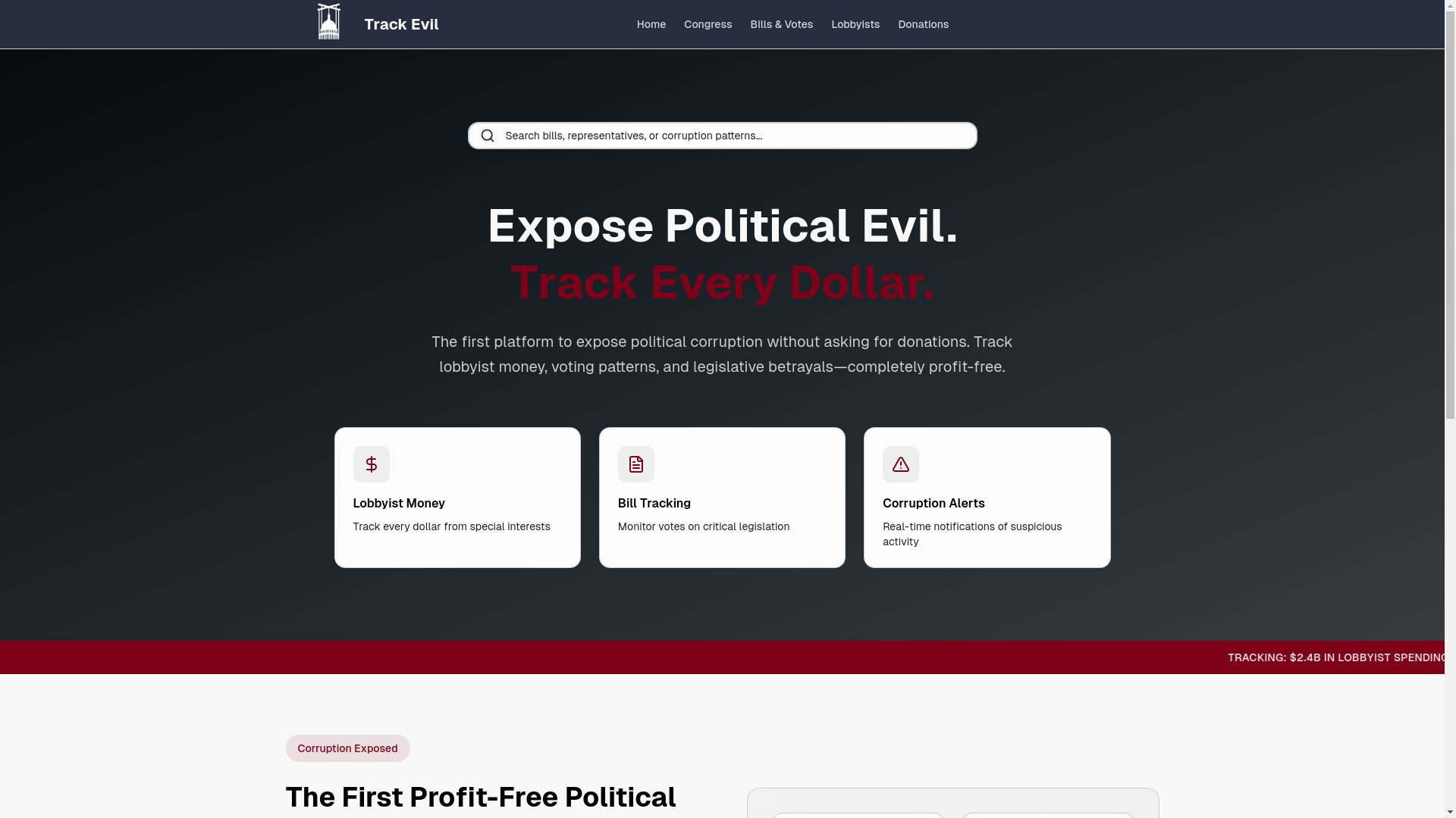 website screenshot of https://trackevil.com/