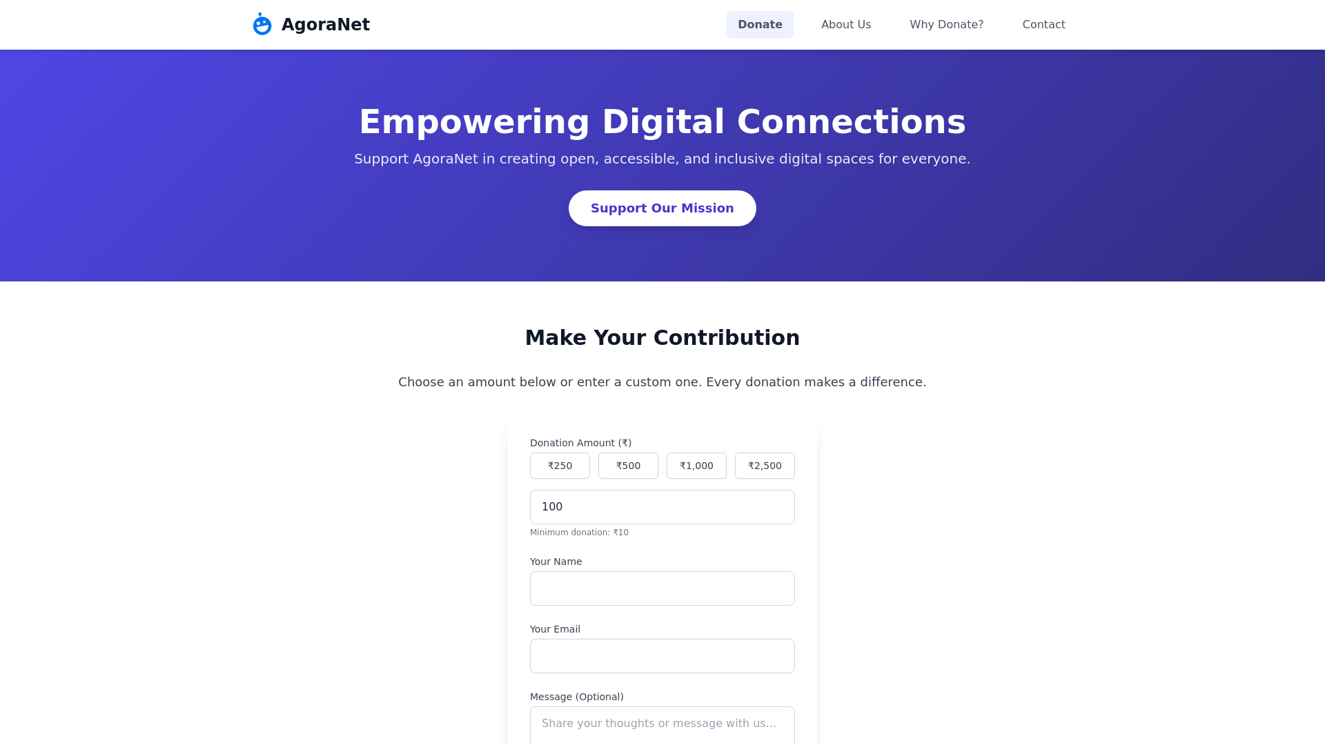 website screenshot of https://agoranet-donation.pages.dev/