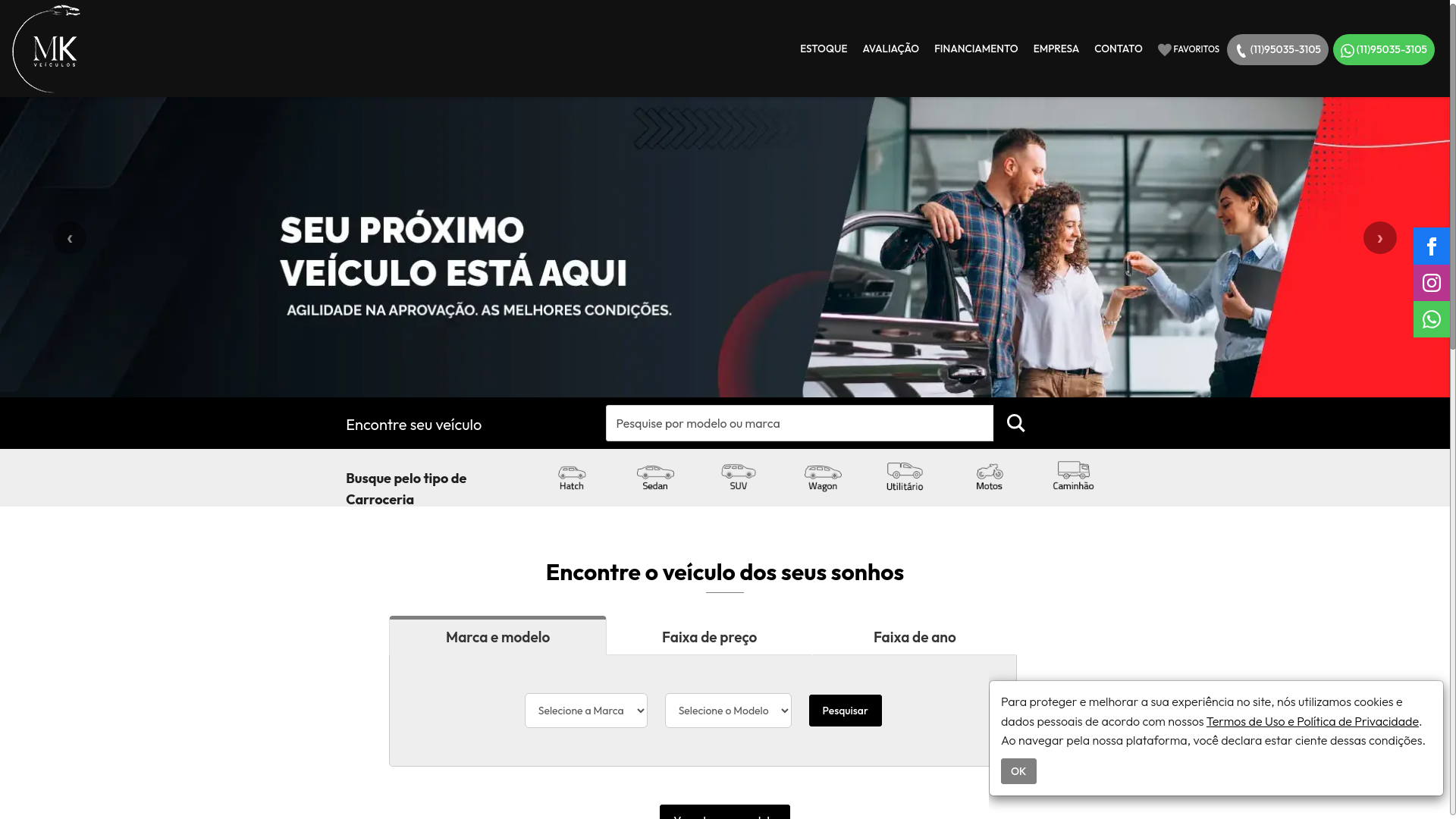 website screenshot of https://grupomkveiculos.com.br/