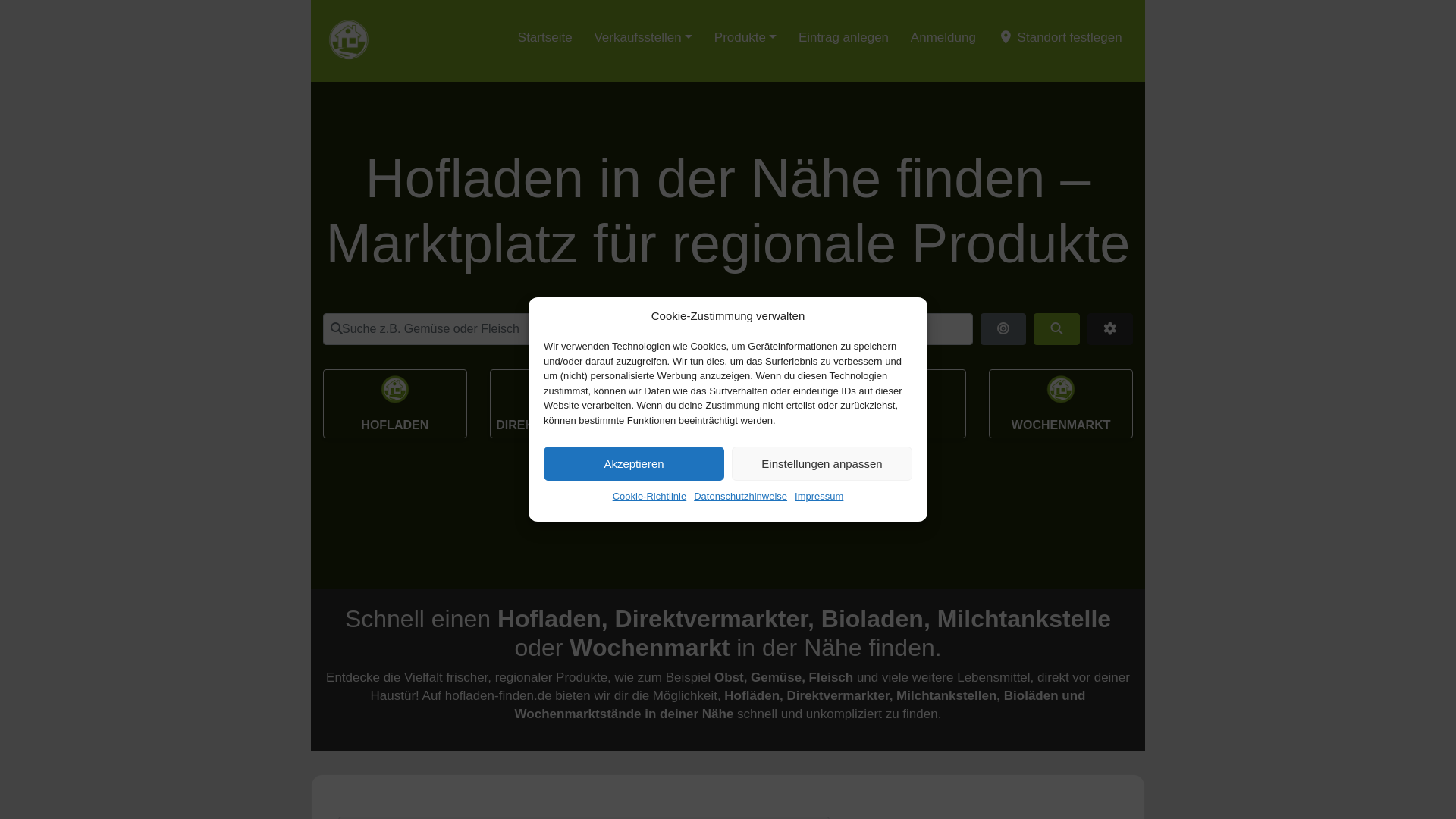 website screenshot of https://hofladen-finden.de