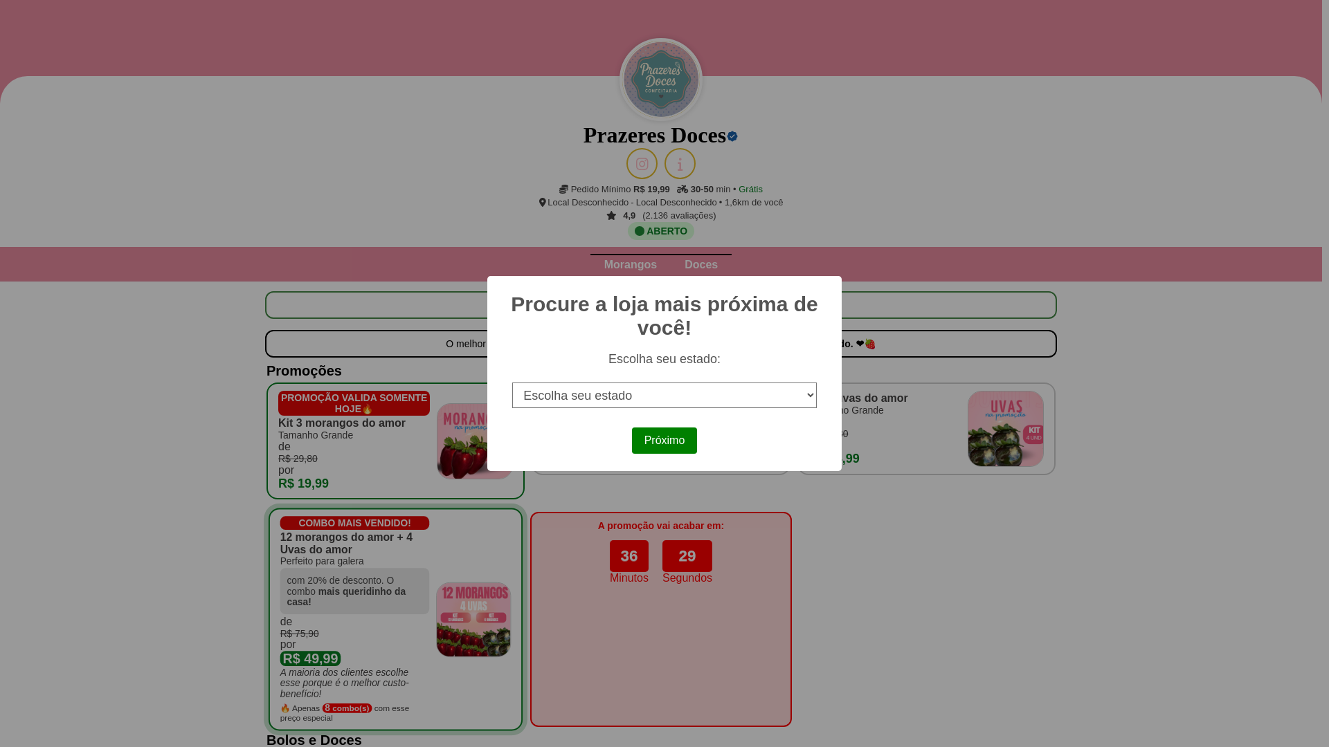 website screenshot of https://prazeres-doces-morango-ofc.pages.dev/