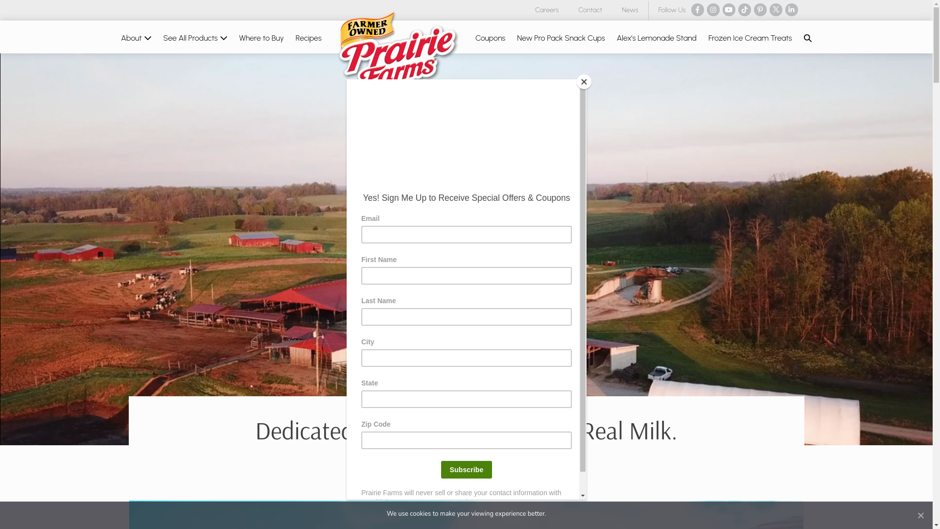 website screenshot of https://prairiefarms.com/