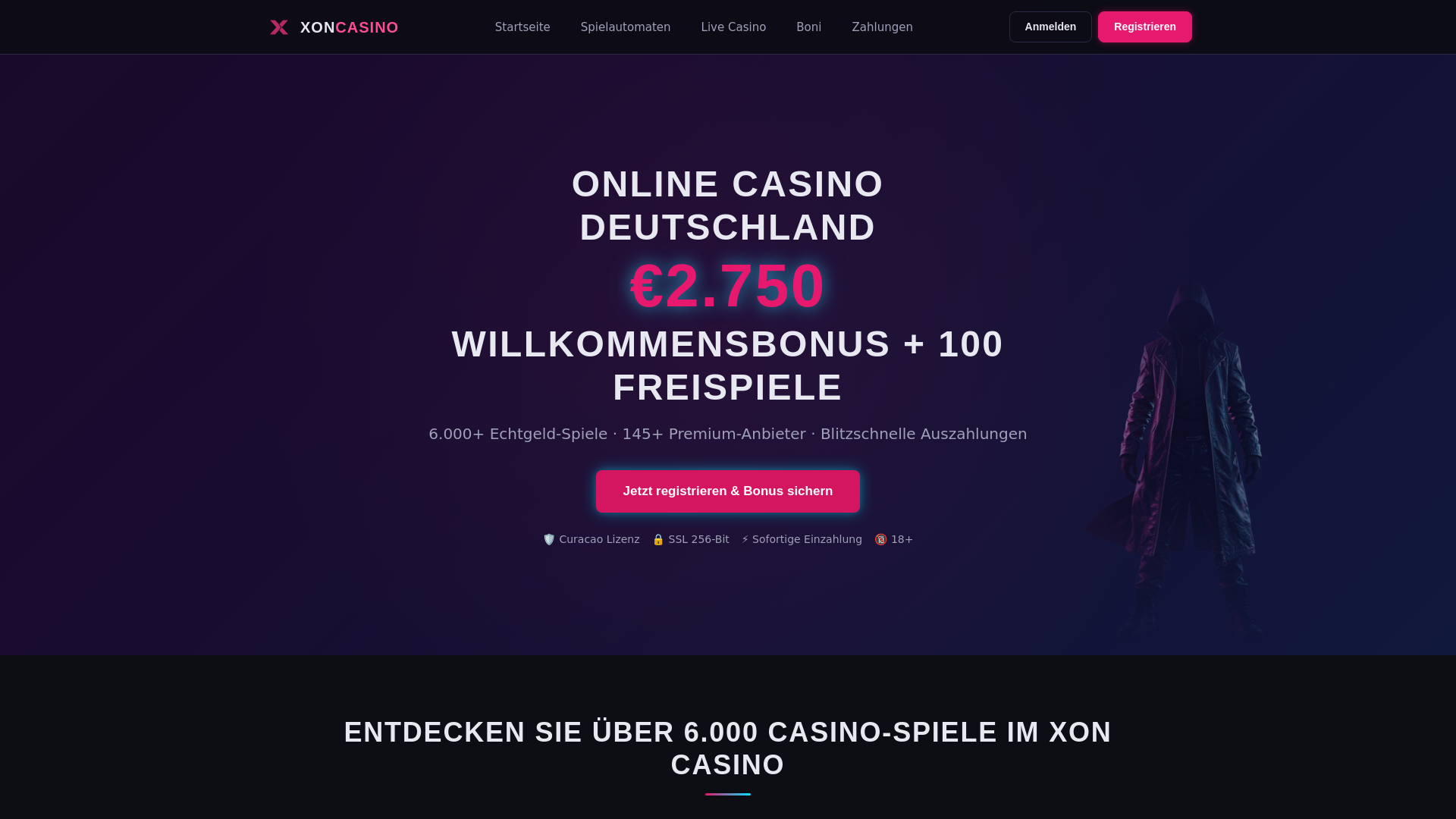 website screenshot of https://xon-casino-de.com/