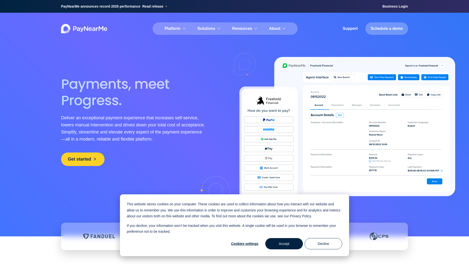 website screenshot of https://www.paynearme.com