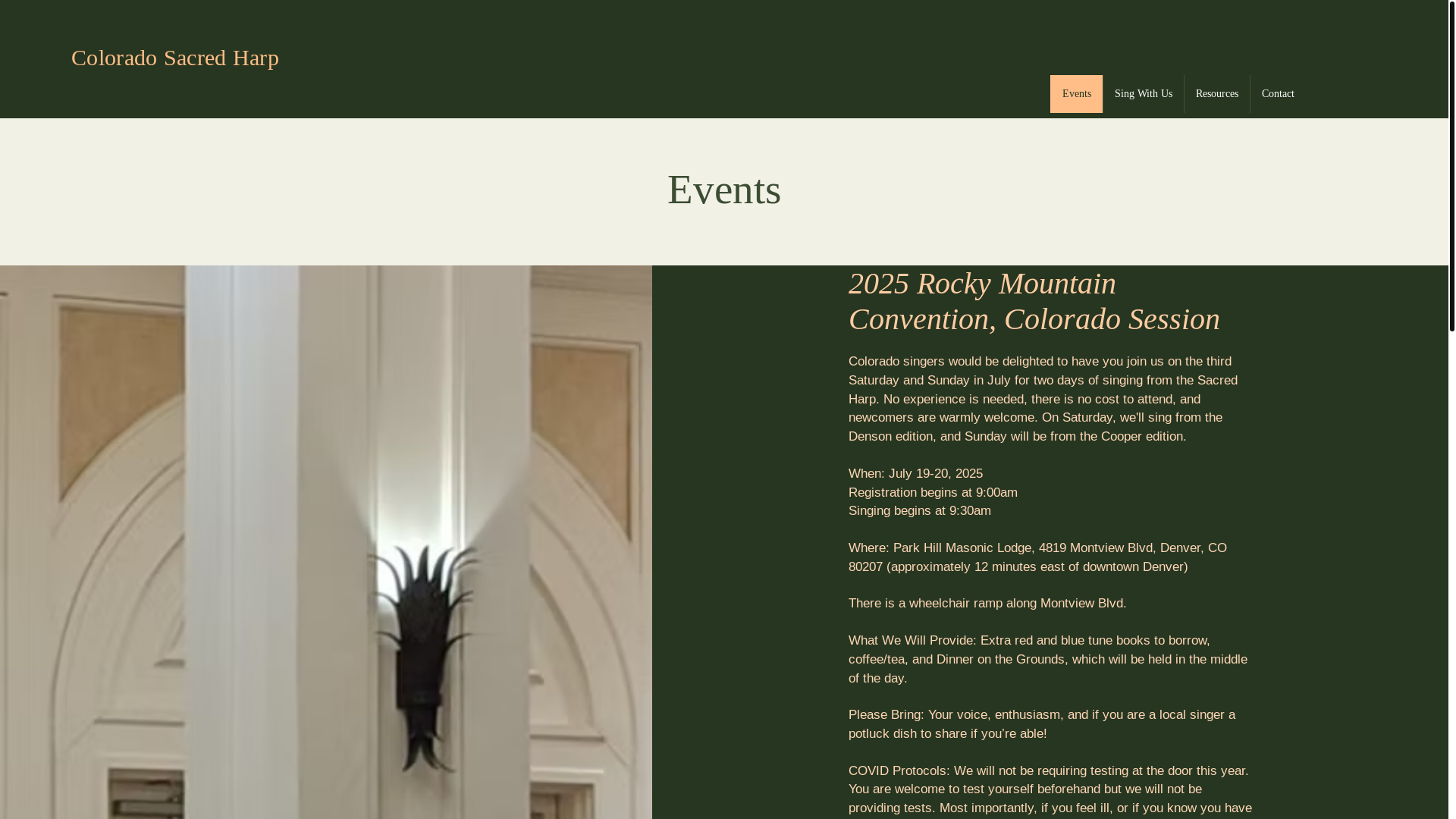website screenshot of https://coloradosacredharp.org/