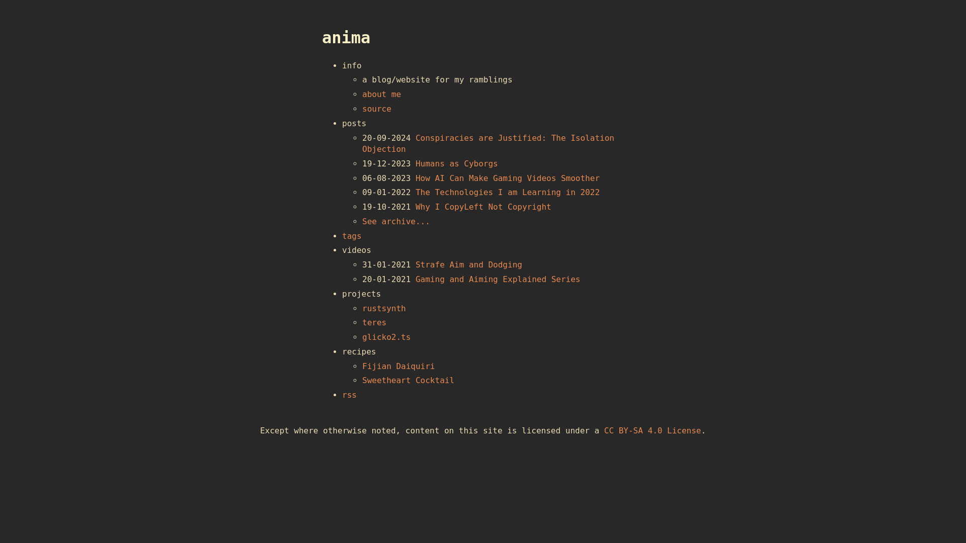 website screenshot of https://anima.nz/