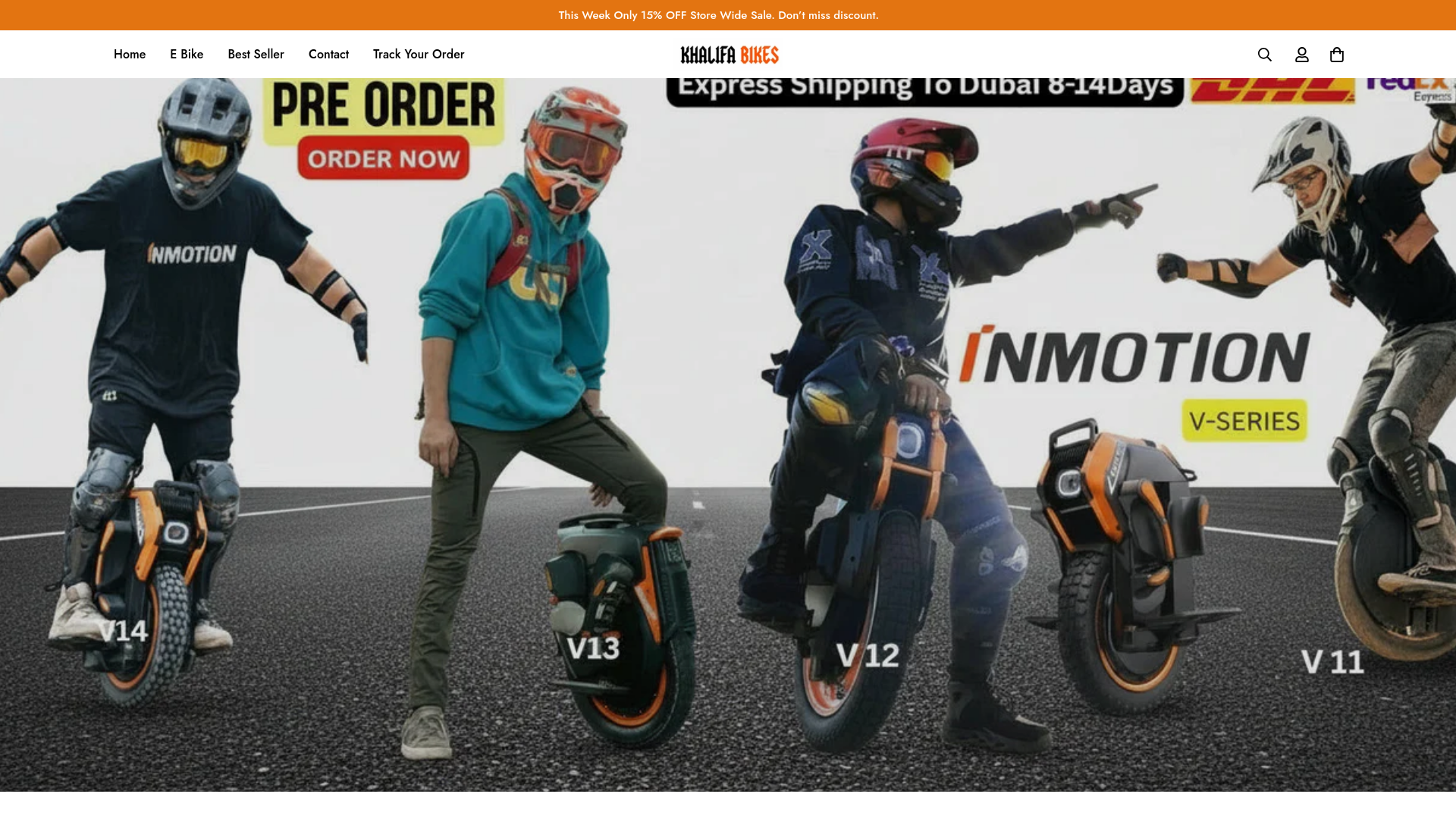 website screenshot of https://khalifabikes.com