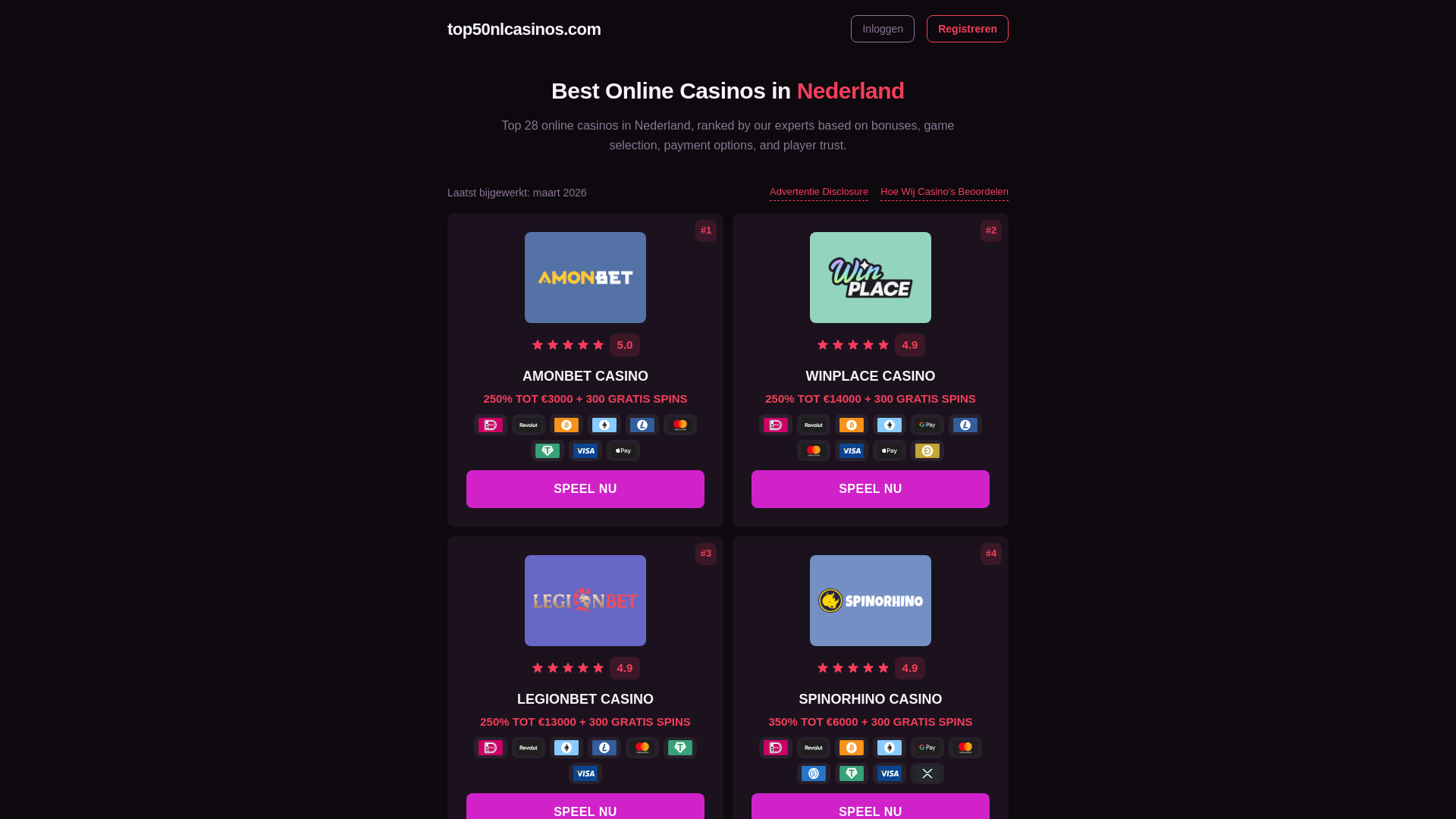 website screenshot of https://top50nlcasinos.com/