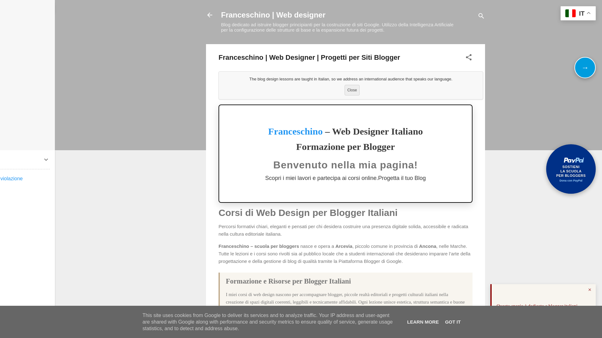 website screenshot of https://progettailtuoblog.it/