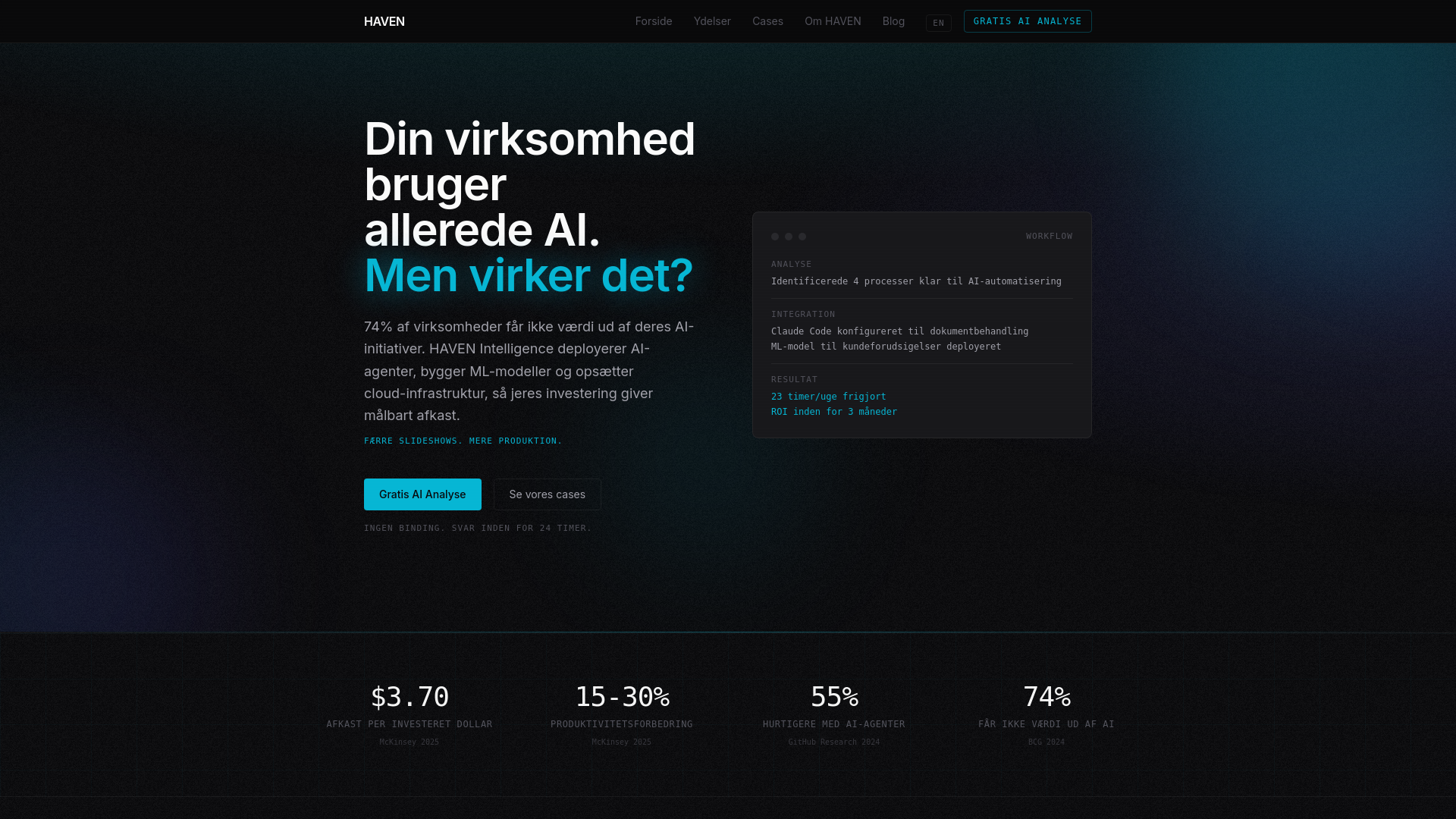 website screenshot of https://havenintelligence.dk