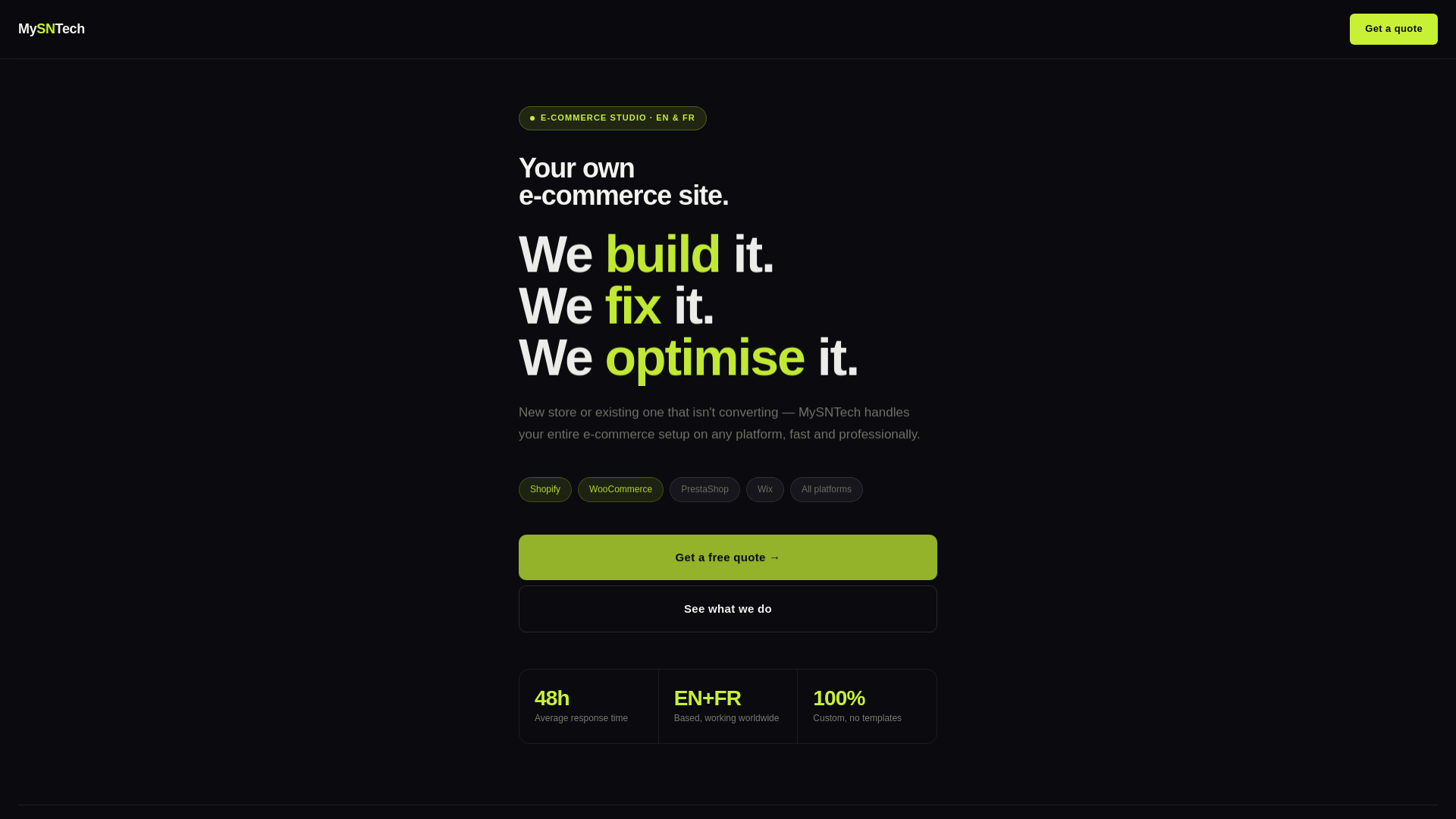 website screenshot of https://mysntech.com