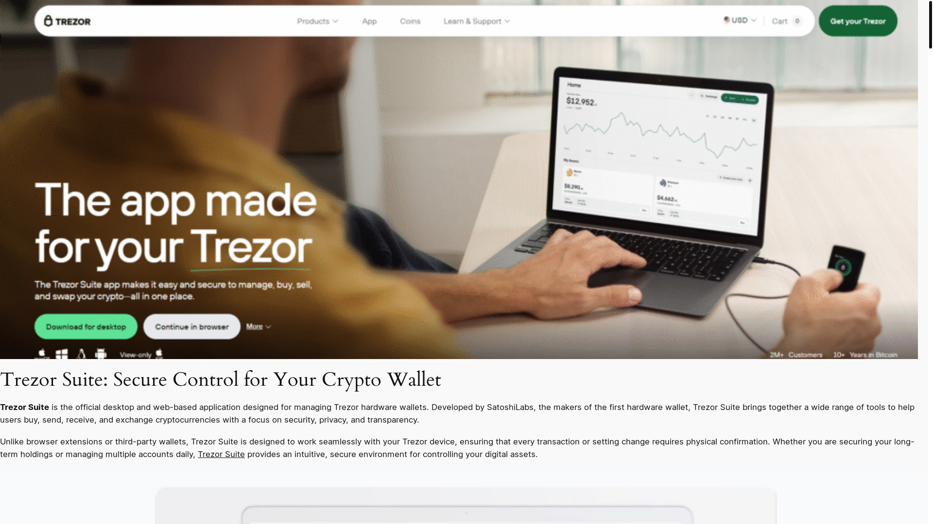 website screenshot of https://trezorsuite.space/