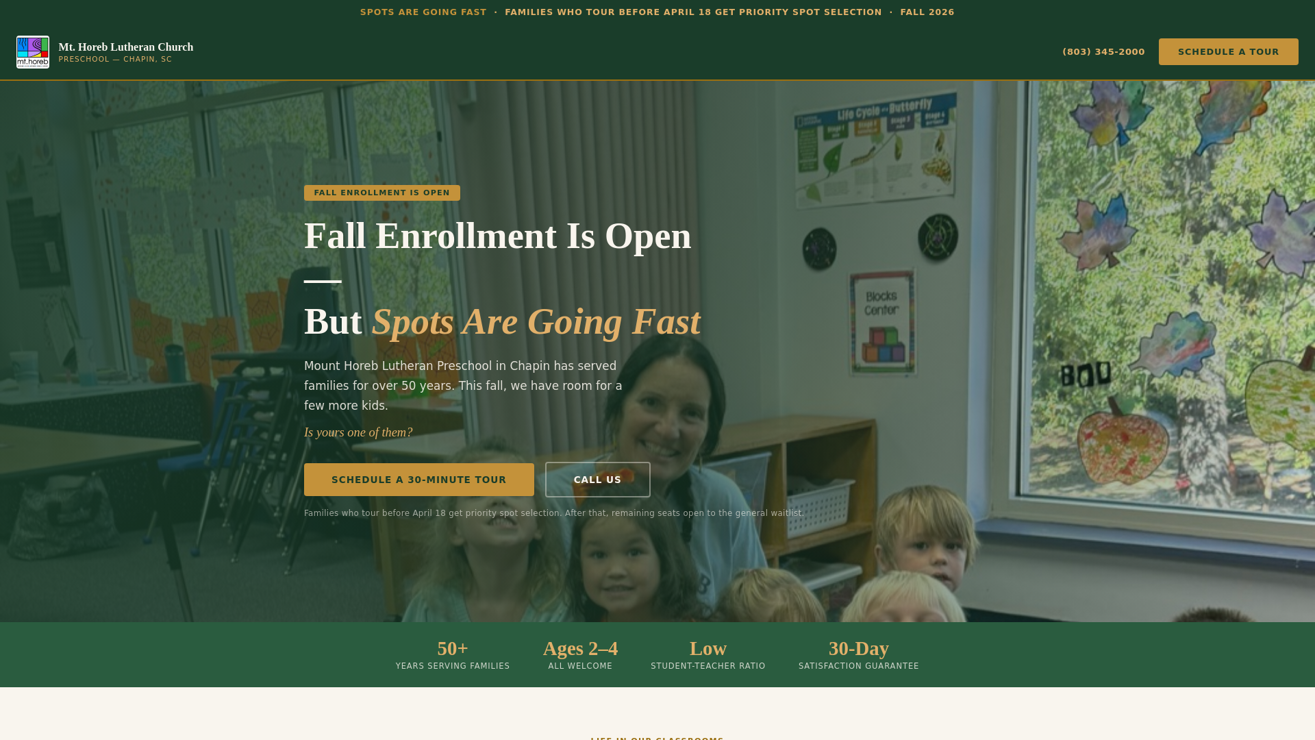 website screenshot of https://mthorebpreschool.net