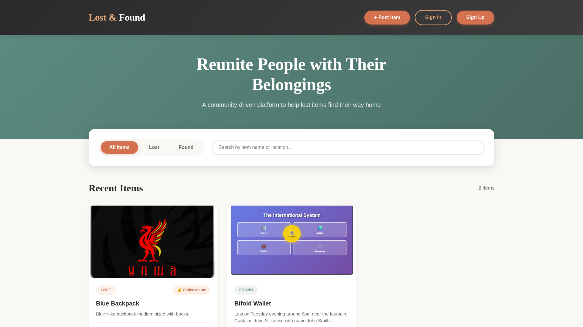 website screenshot of https://lost-found-clw.pages.dev/