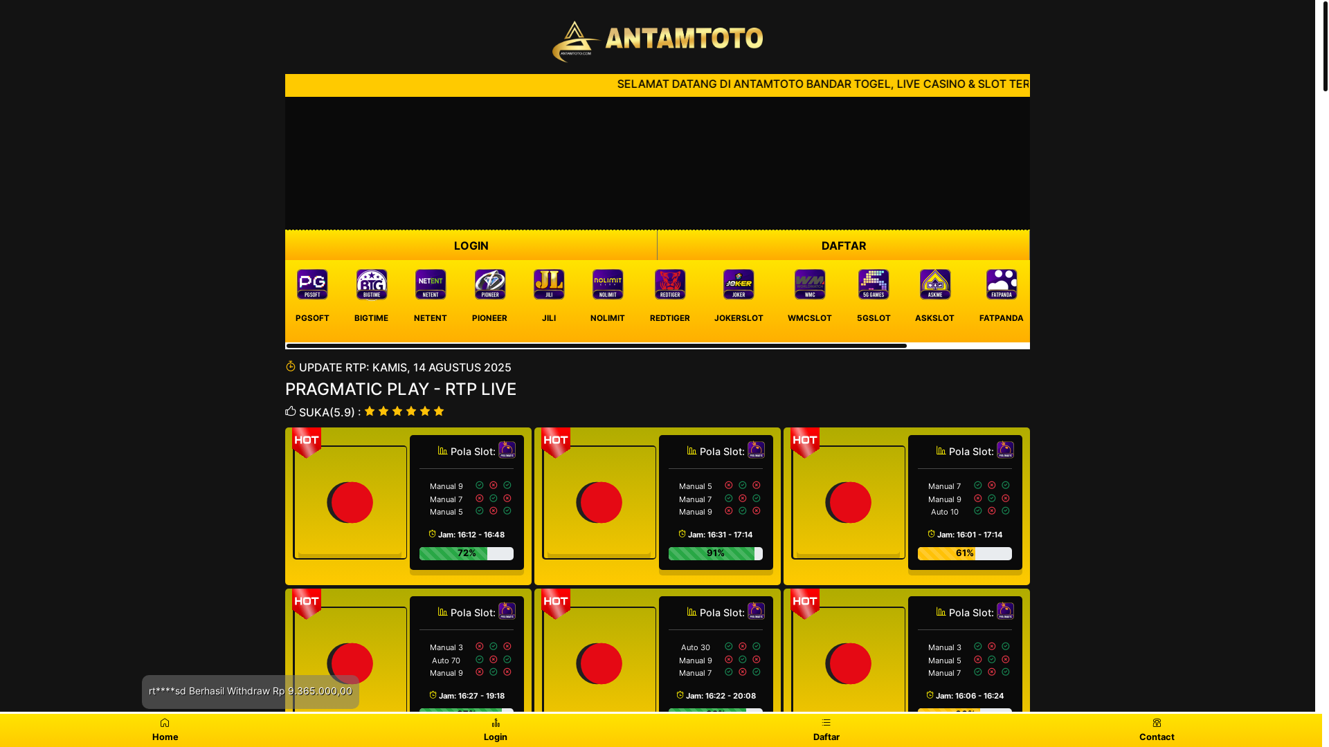 website screenshot of https://antamtoto-rtp-resmi-hari-ini.pages.dev/