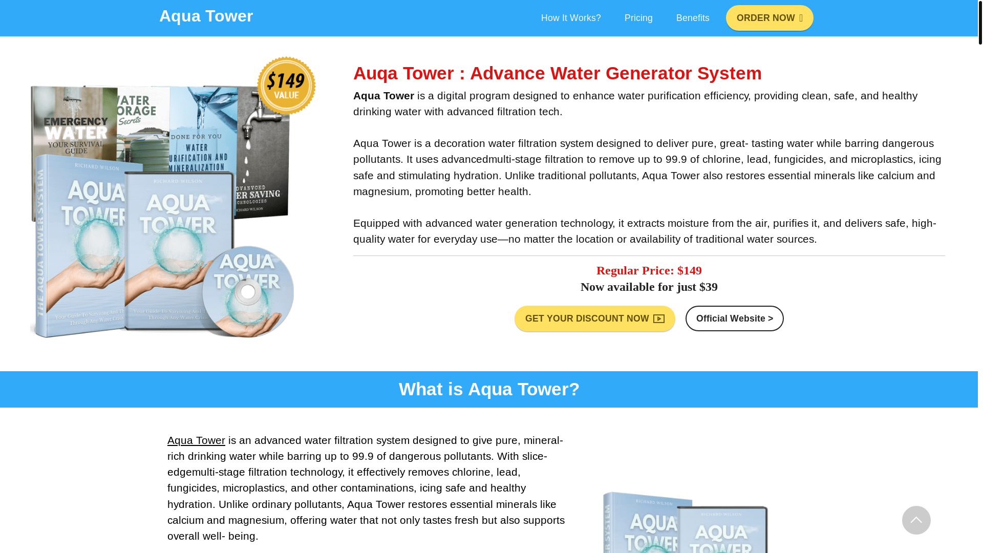 website screenshot of https://aquatower-usa.com/