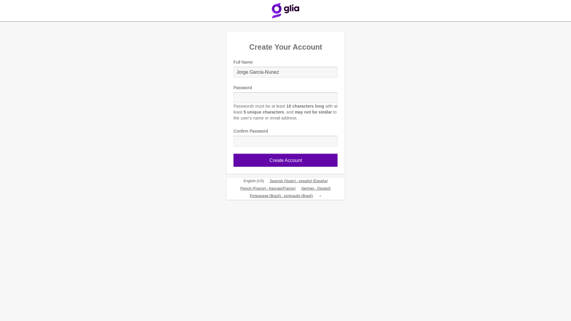 website screenshot of https://gliaext.lessonly.com/invitations/faeef21be33d09a021a81eeb1d57fab0