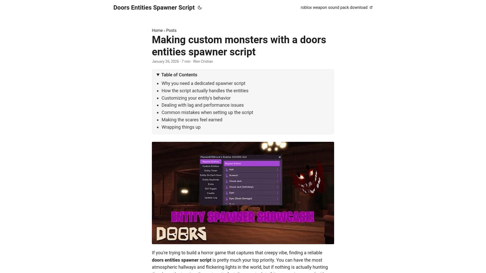 website screenshot of https://doors-entities-spawner-script.pages.dev/