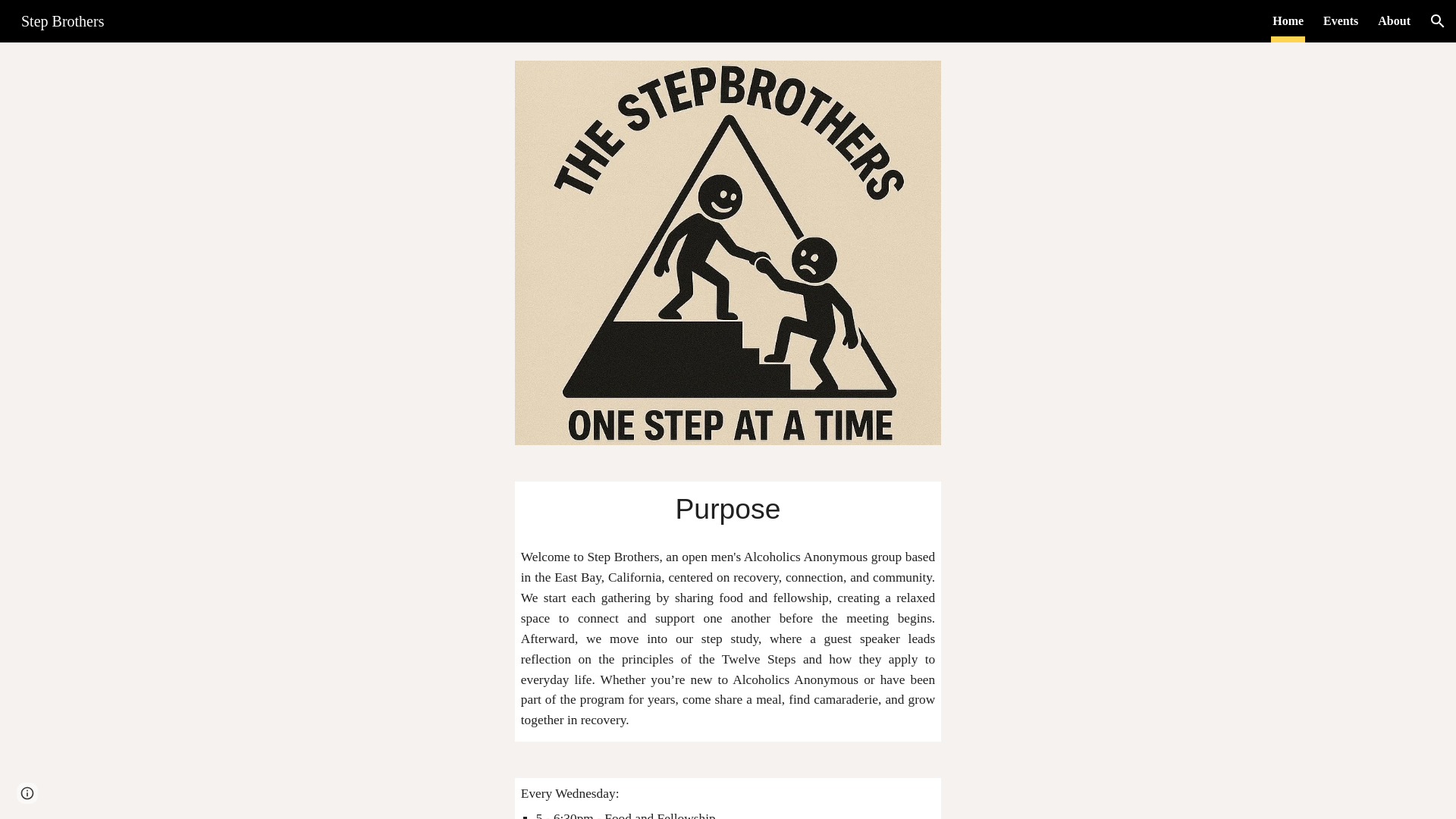 website screenshot of https://stepbrothersaa.com