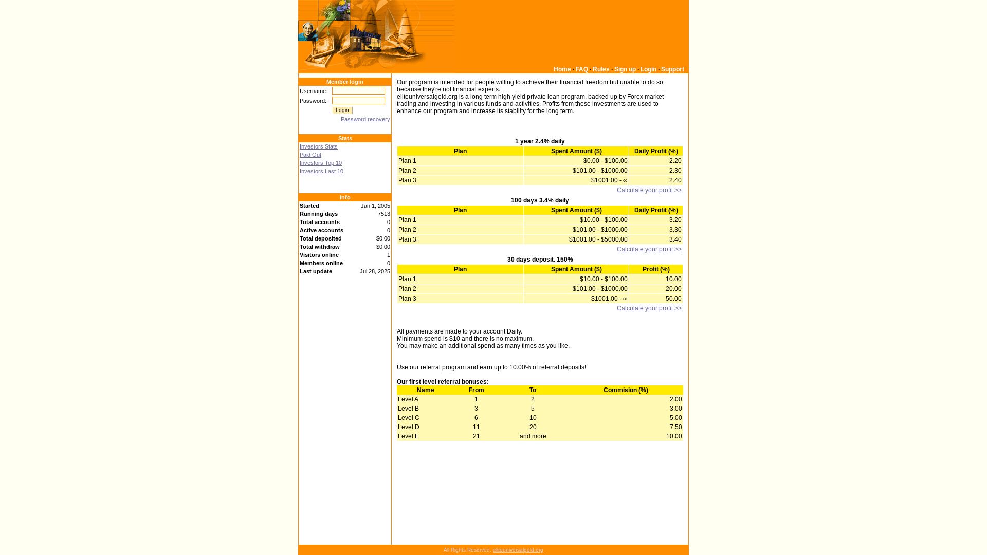 website screenshot of https://eliteuniversalgold.org/