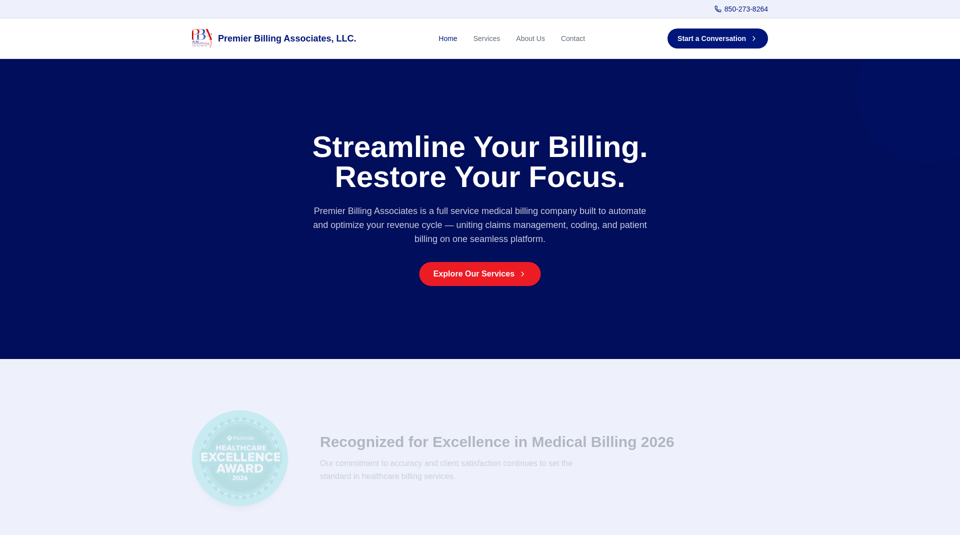 website screenshot of https://premierbillingassociates.com/