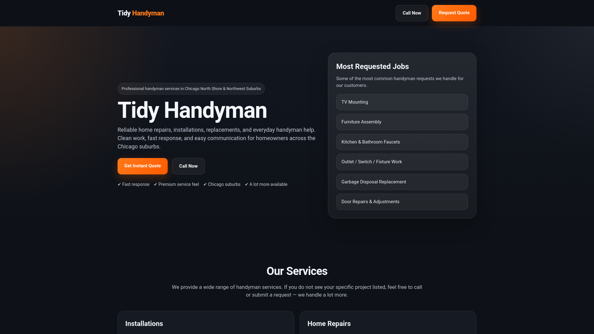 website screenshot of https://booktidyhandyman.com/
