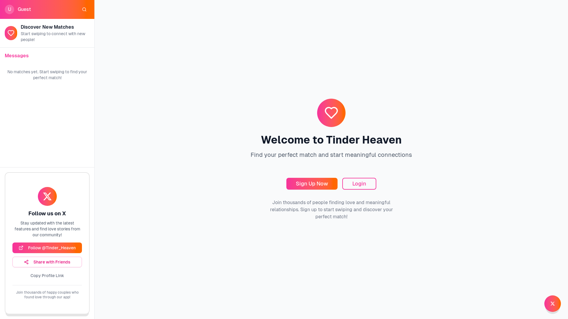 website screenshot of https://tinderheaven.fun/