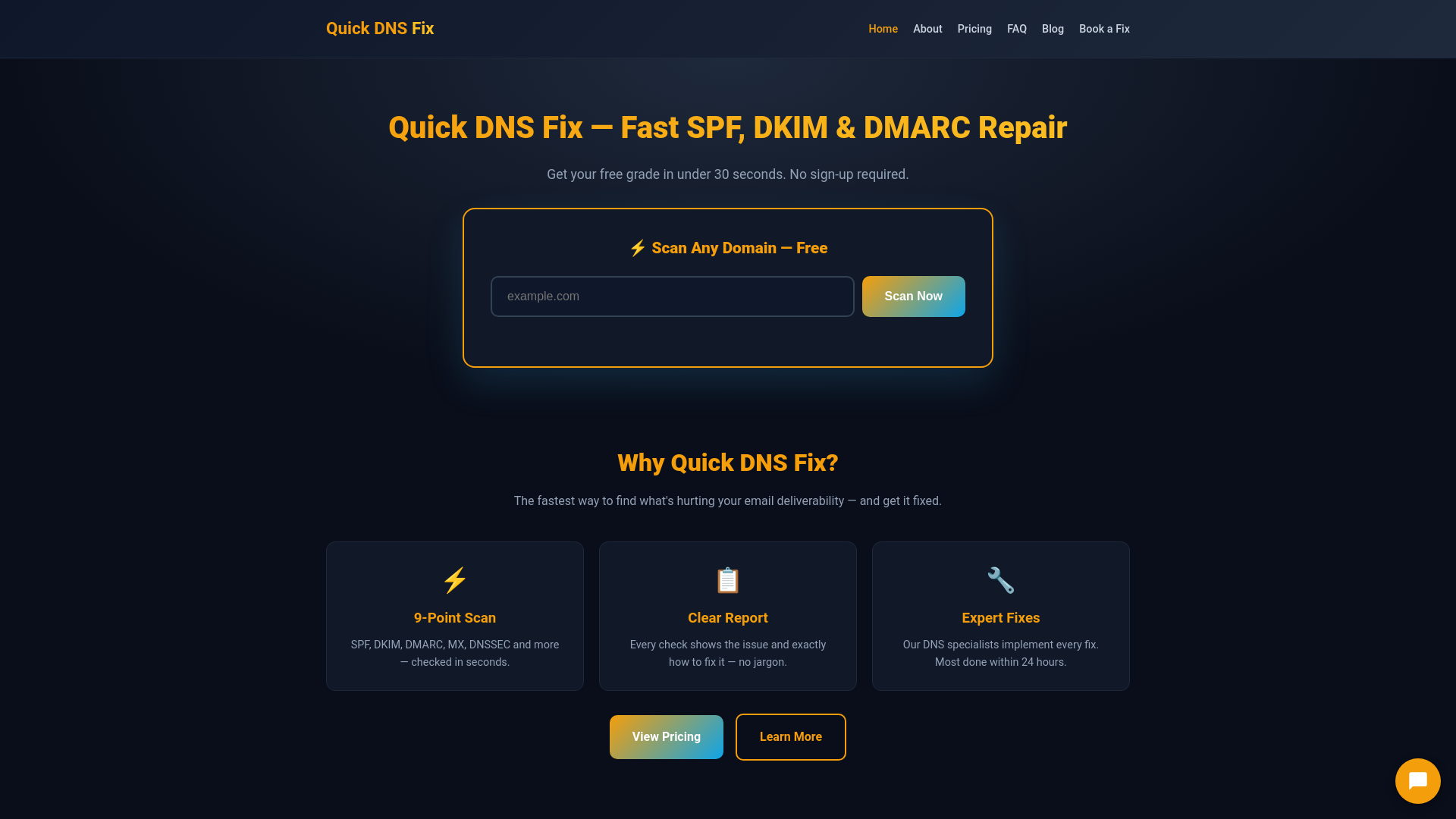 website screenshot of https://quickdnsfix.com/