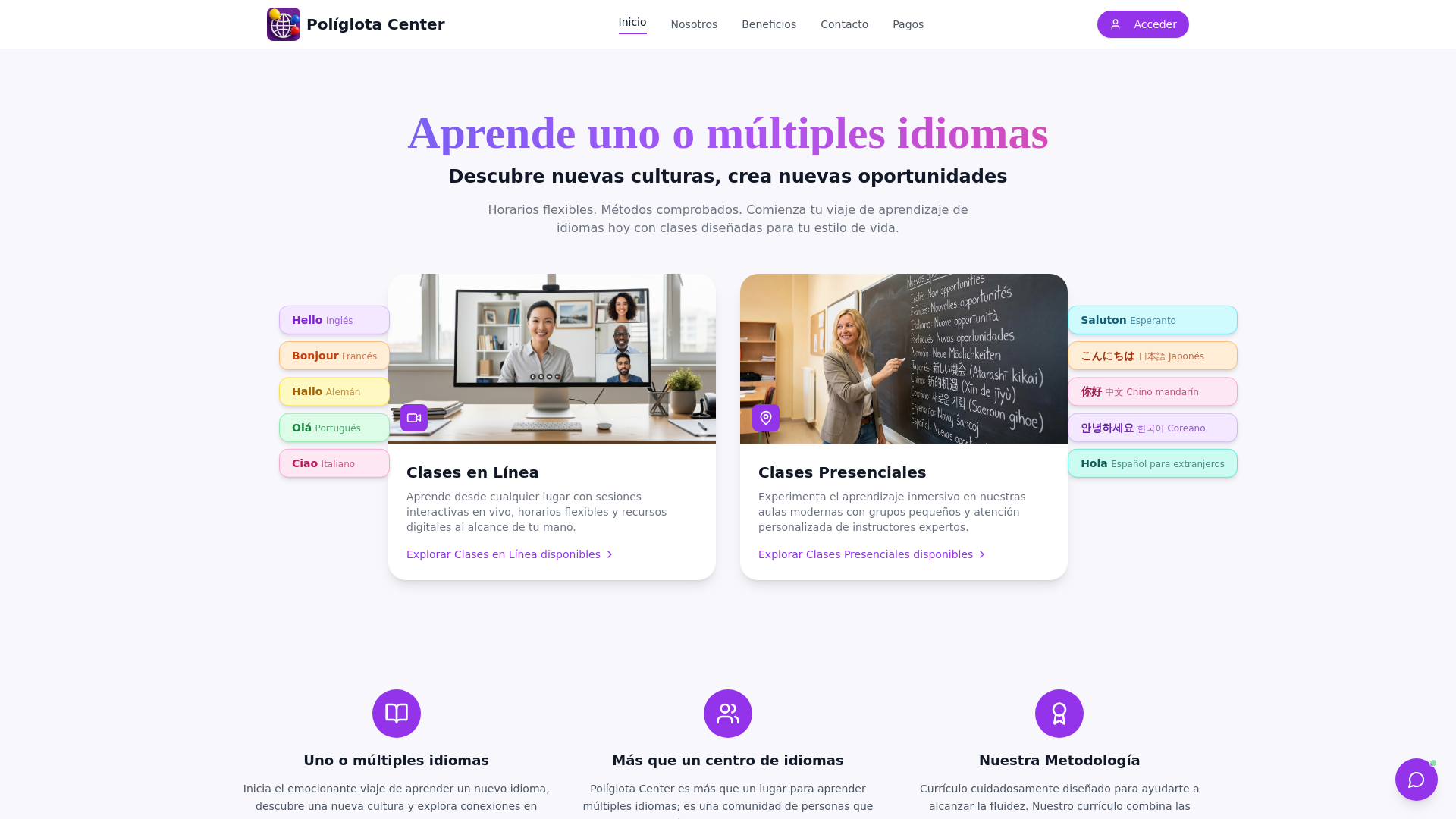 website screenshot of https://poliglotacenter.com