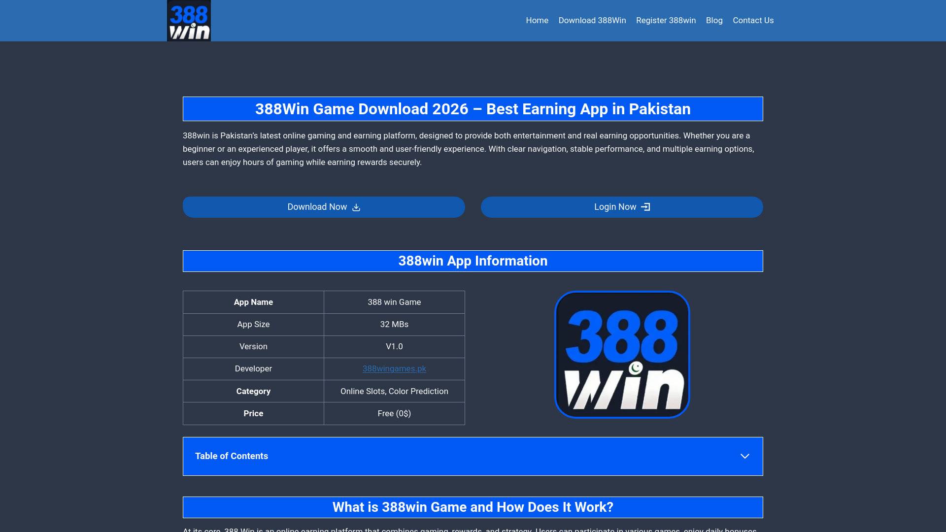 website screenshot of https://388wingames.pk