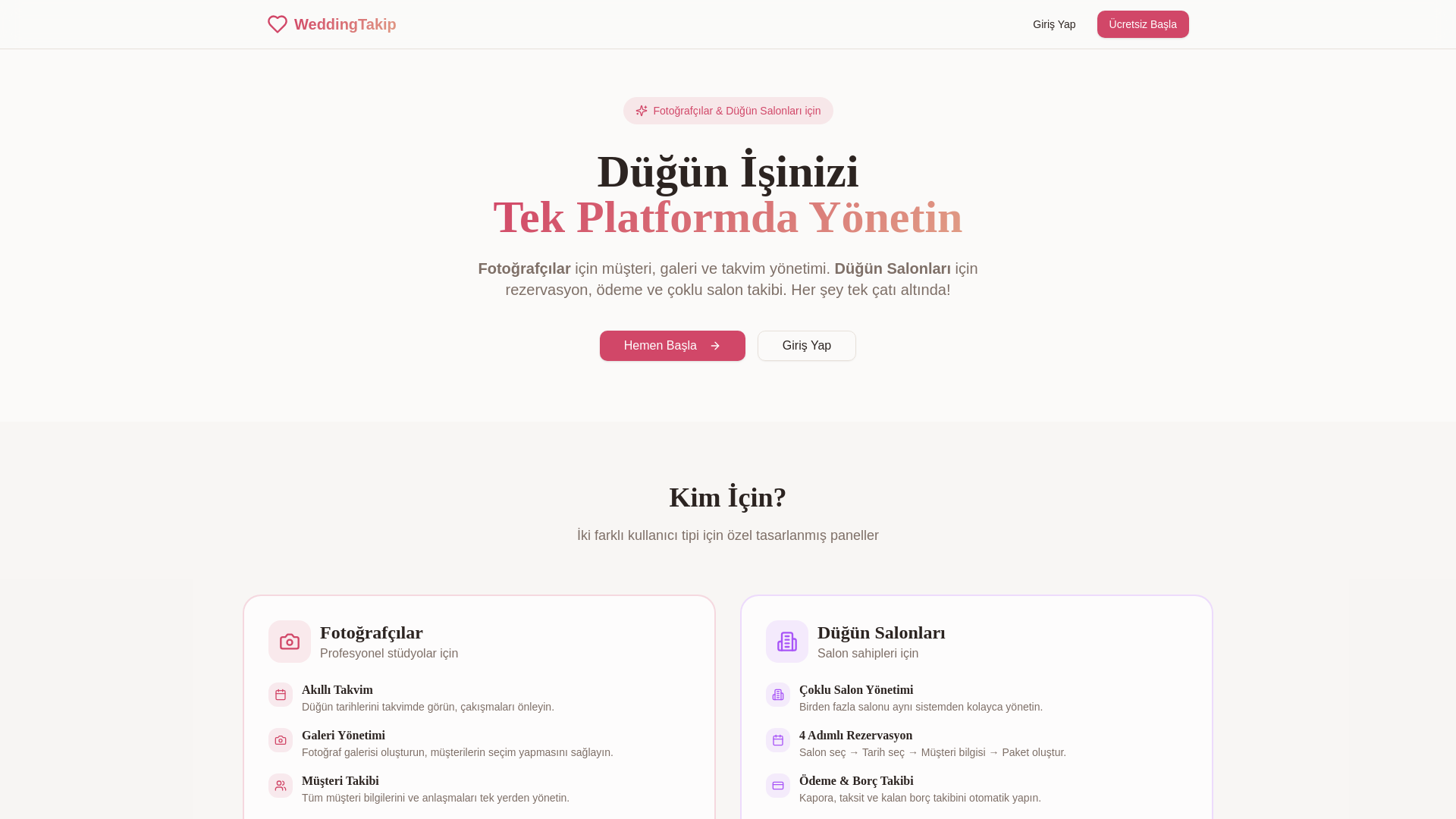 website screenshot of https://weddingtakip.com/