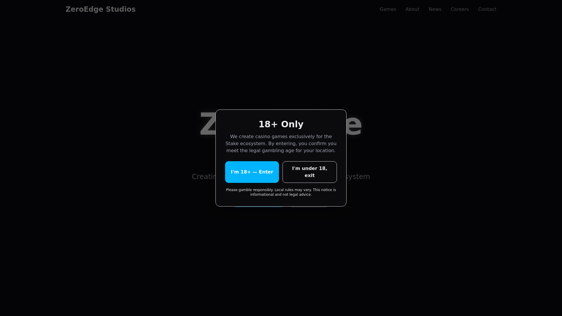 website screenshot of https://zeroedgestudios.com/