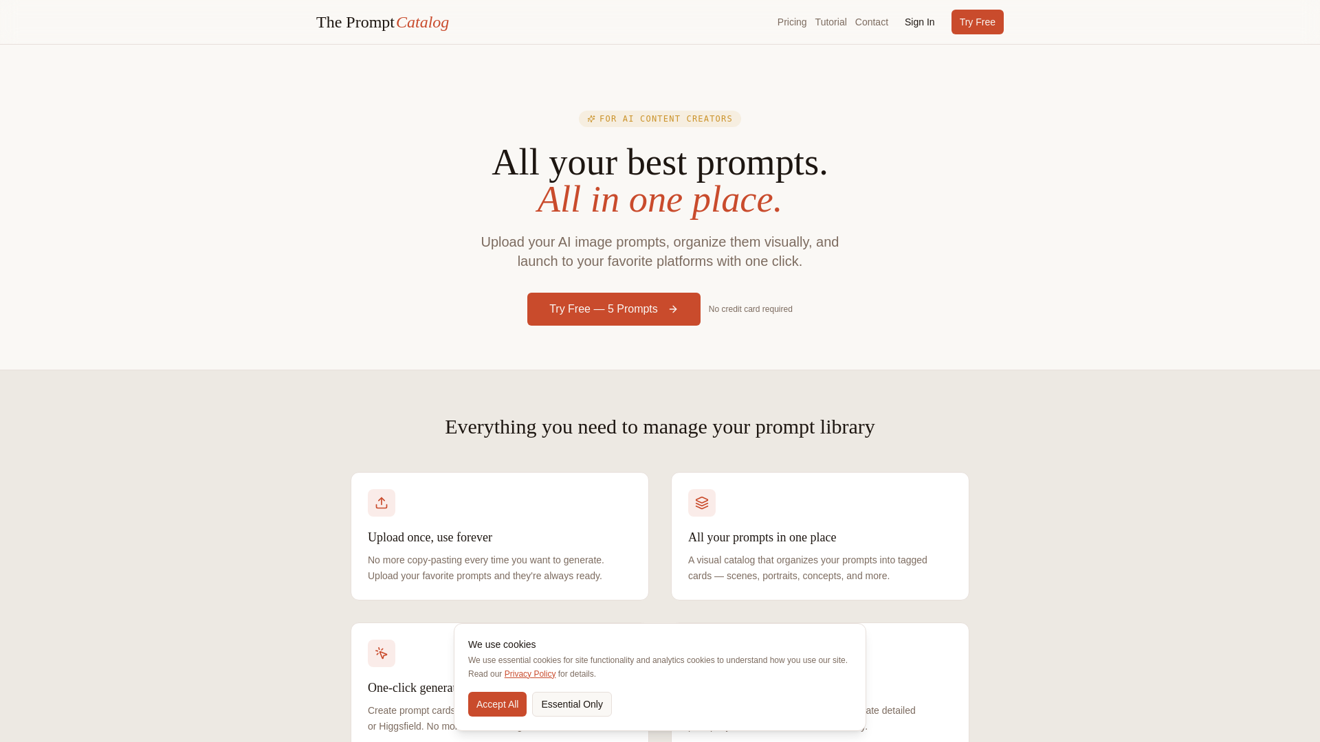 website screenshot of https://thepromptcatalog.app