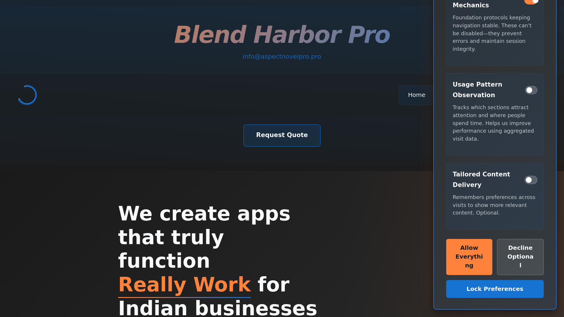 website screenshot of https://blendharborpro.pro/
