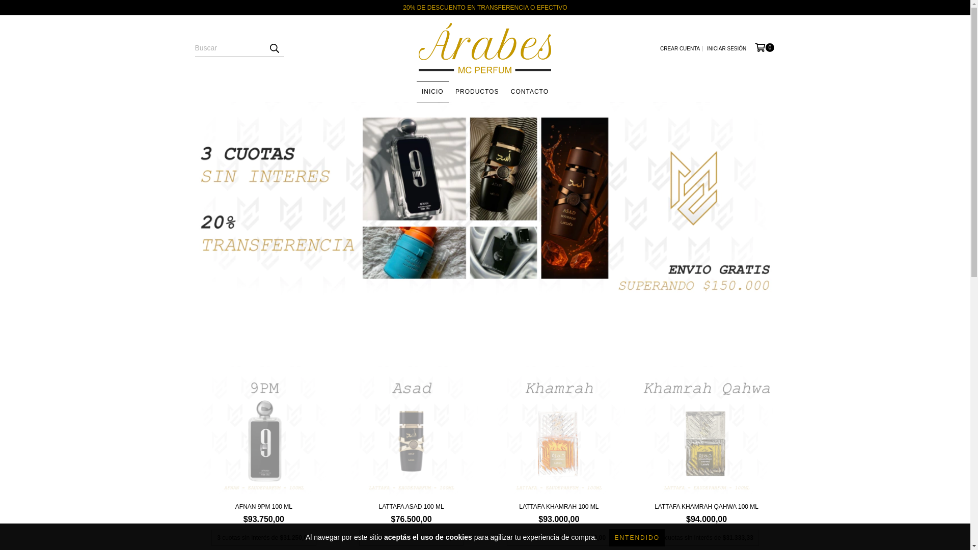 website screenshot of https://mcperfumes.com.ar/