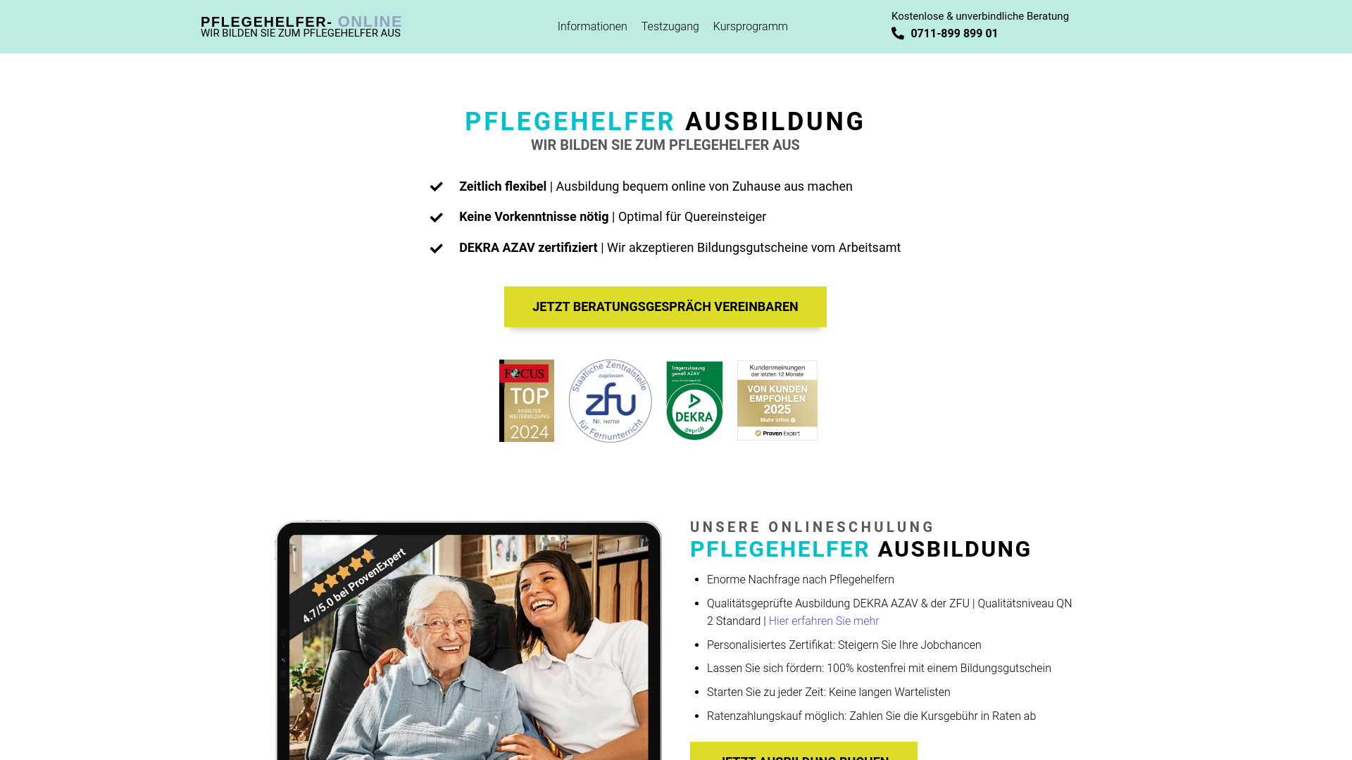 website screenshot of https://pflegehelfer-online.de/