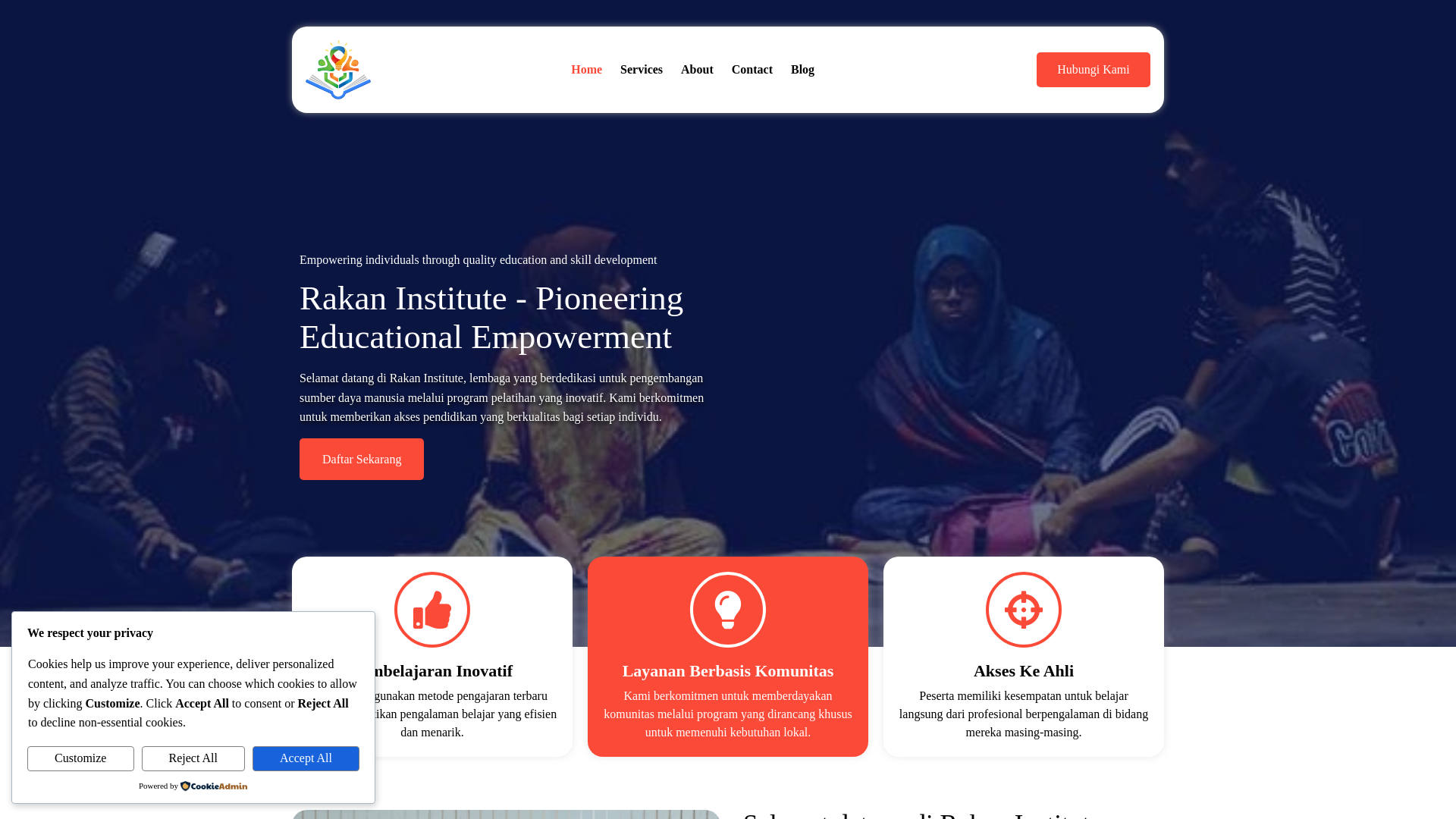 website screenshot of https://rakaninstitute.or.id