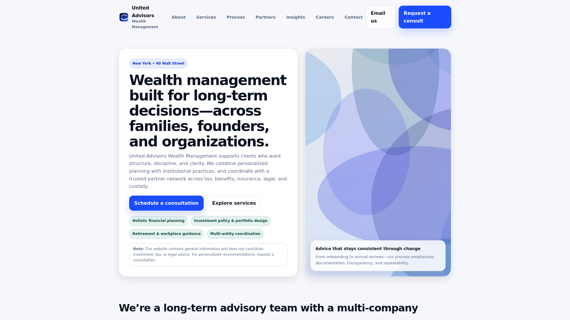 website screenshot of https://unitedadvisorswealthmanagement.com/