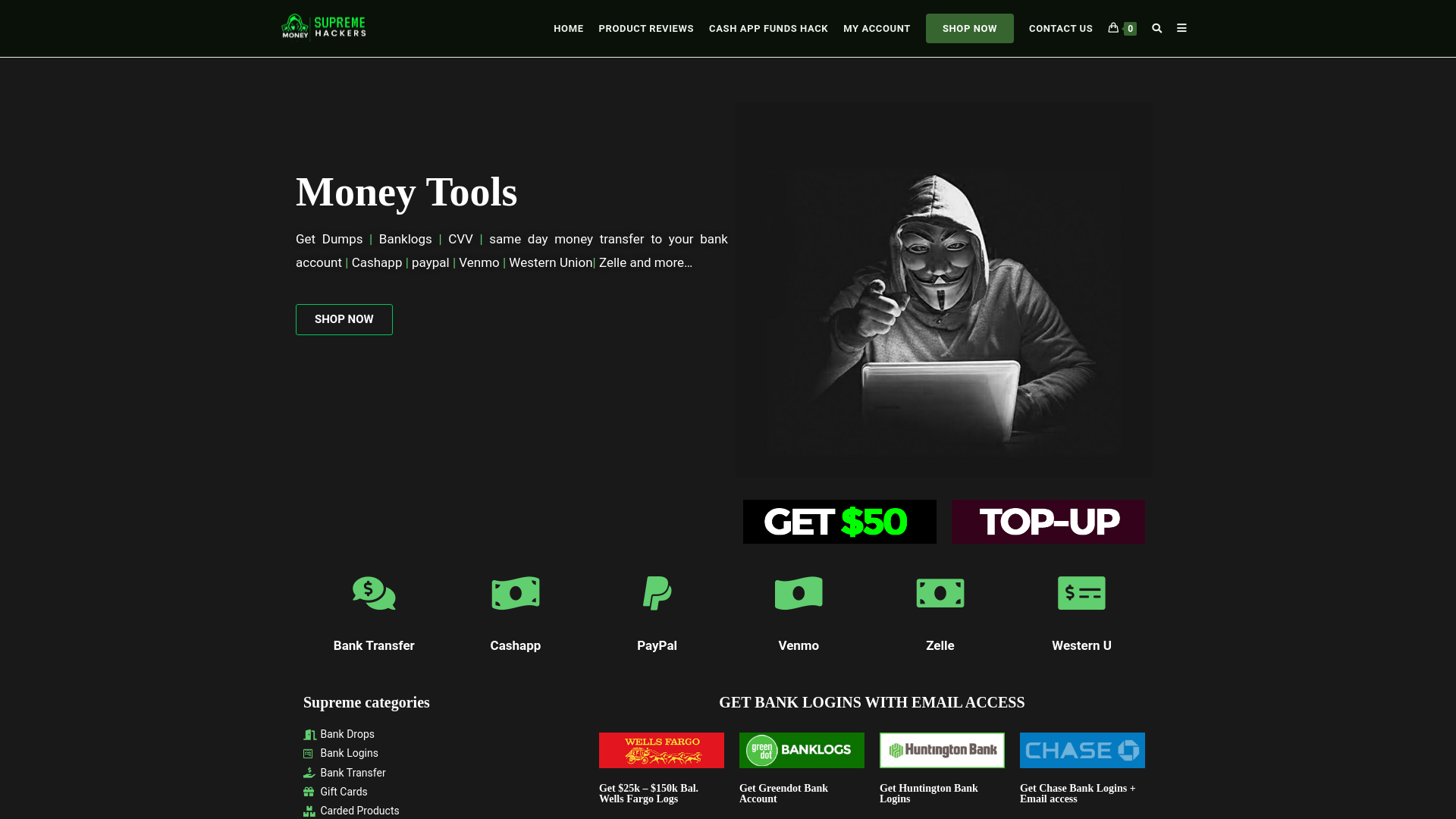 website screenshot of https://www.supremehackers.io/