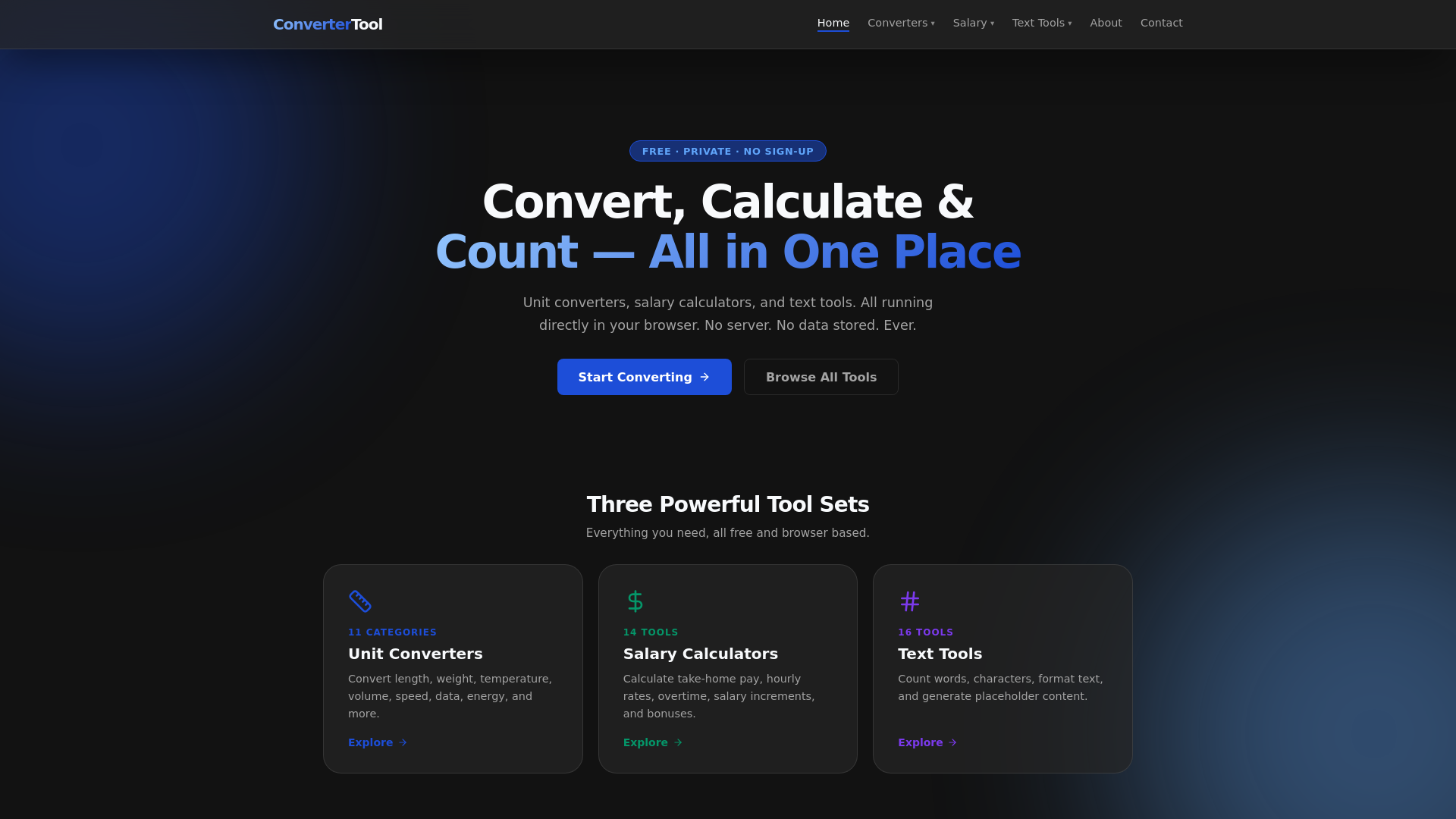 website screenshot of https://convertertool.org/