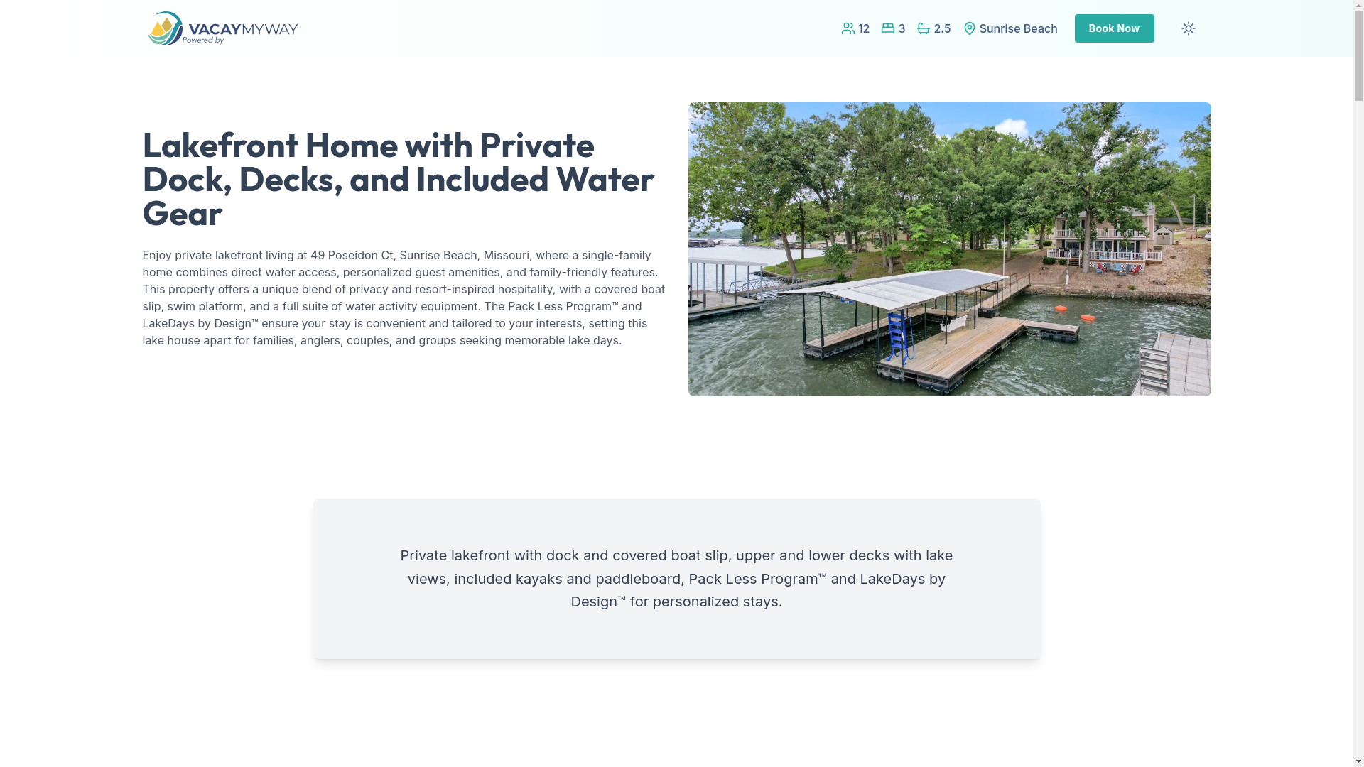 website screenshot of https://sunrisebeachdock.house/